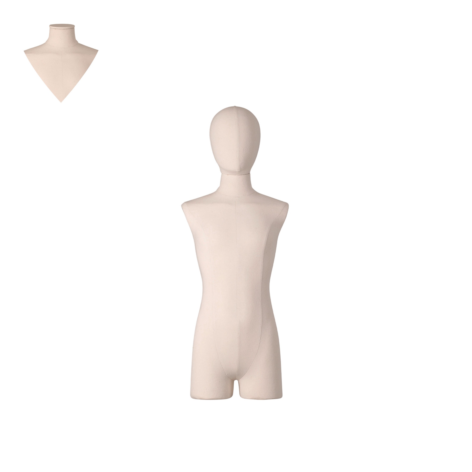 BINK - Busto de costura niños con piernas, 12 años, cubierto de tela cruda, cabeza desmontable