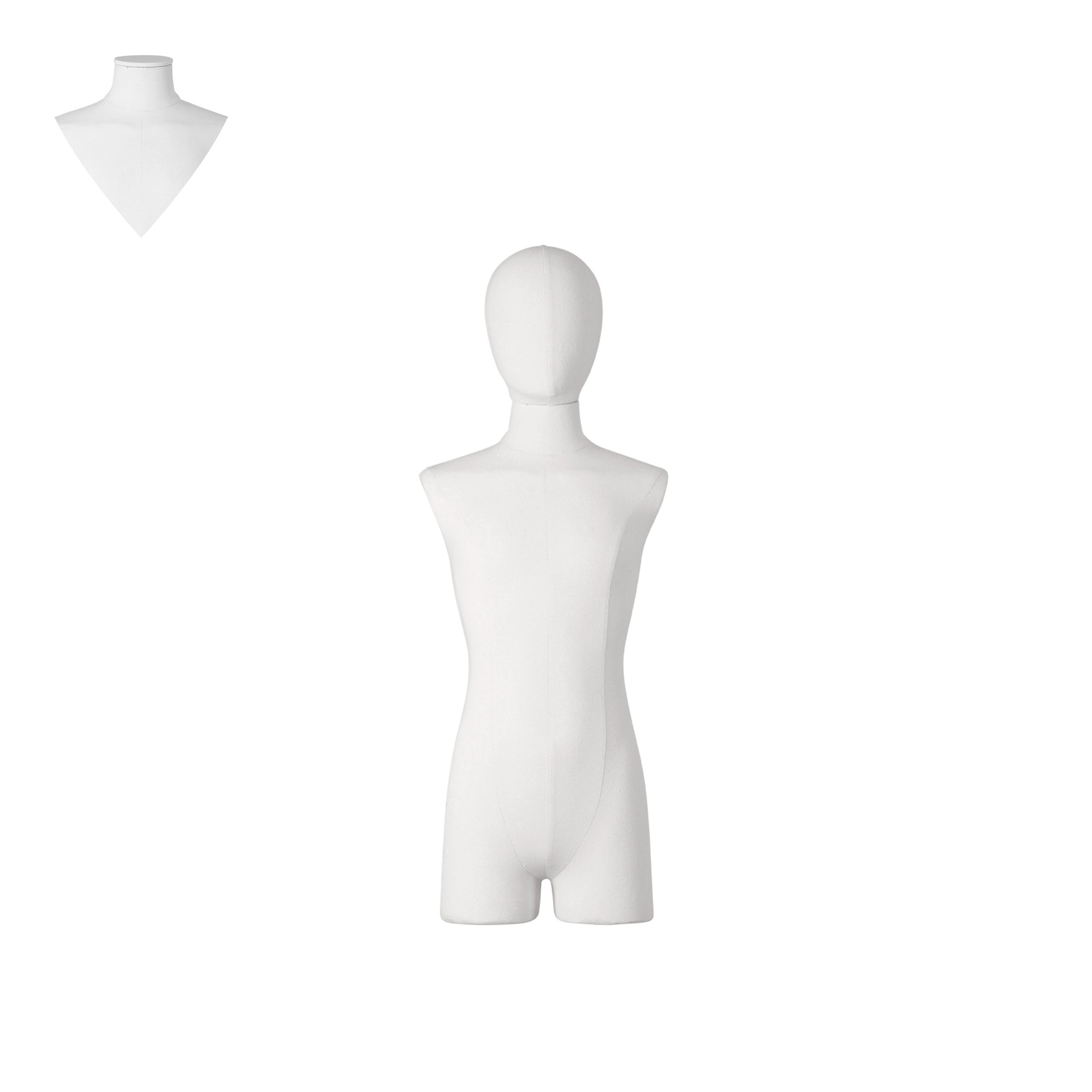 BINK - Busto de costura niños con piernas, 12 años, cubierto de tela blanca, cabeza desmontable