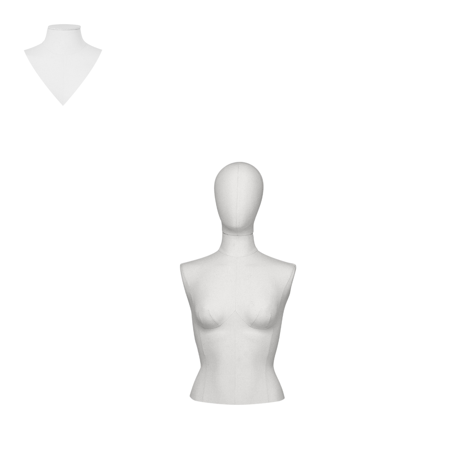 BINK - Busto de costura mujeres, modelo corto, talla 38, cubierto con tela blanca, cabeza desmontable. 