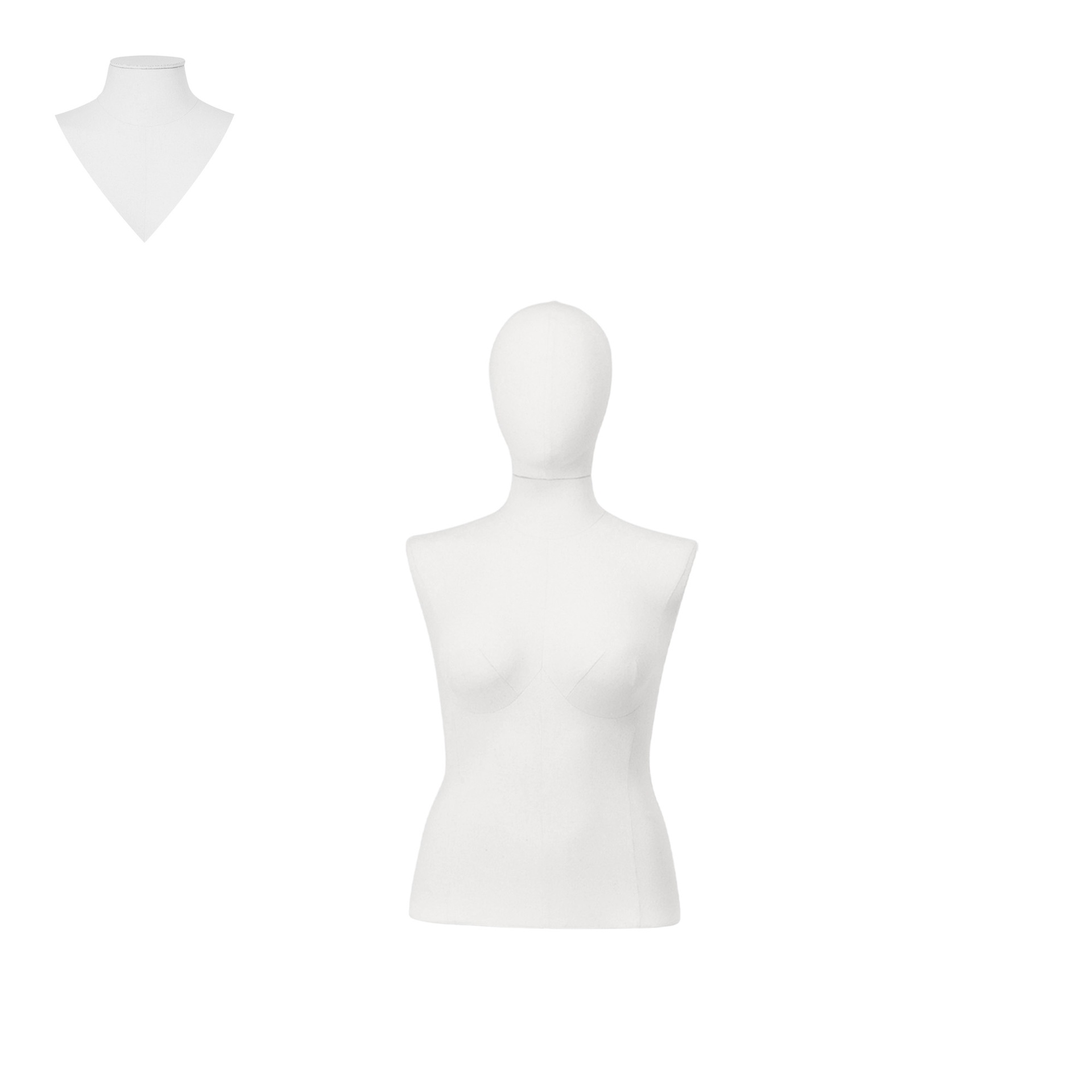 BINK - Busto de costura mujeres, modelo corto, talla 40/42, cubierto con tela blanca, cabeza desmontable. 