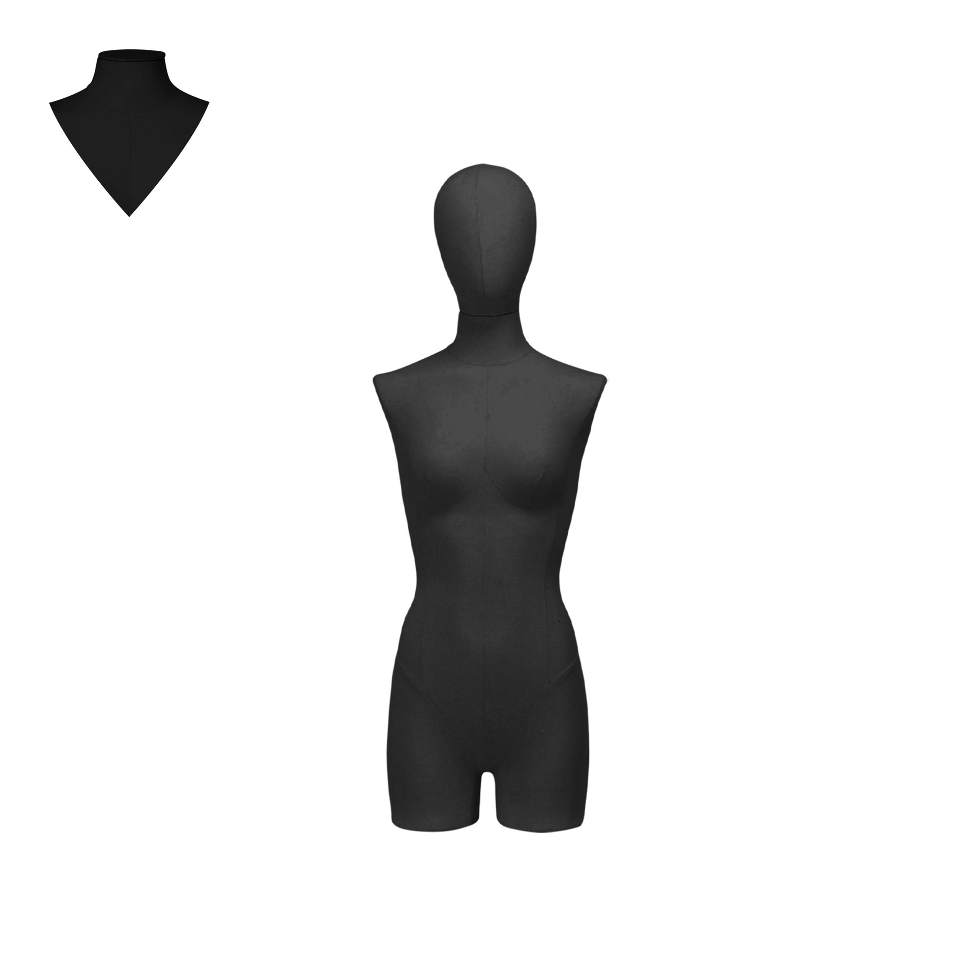 BINK - Busto de costura mujeres con piernas, talla 36, cubierto con tela negra, cabeza desmontable.