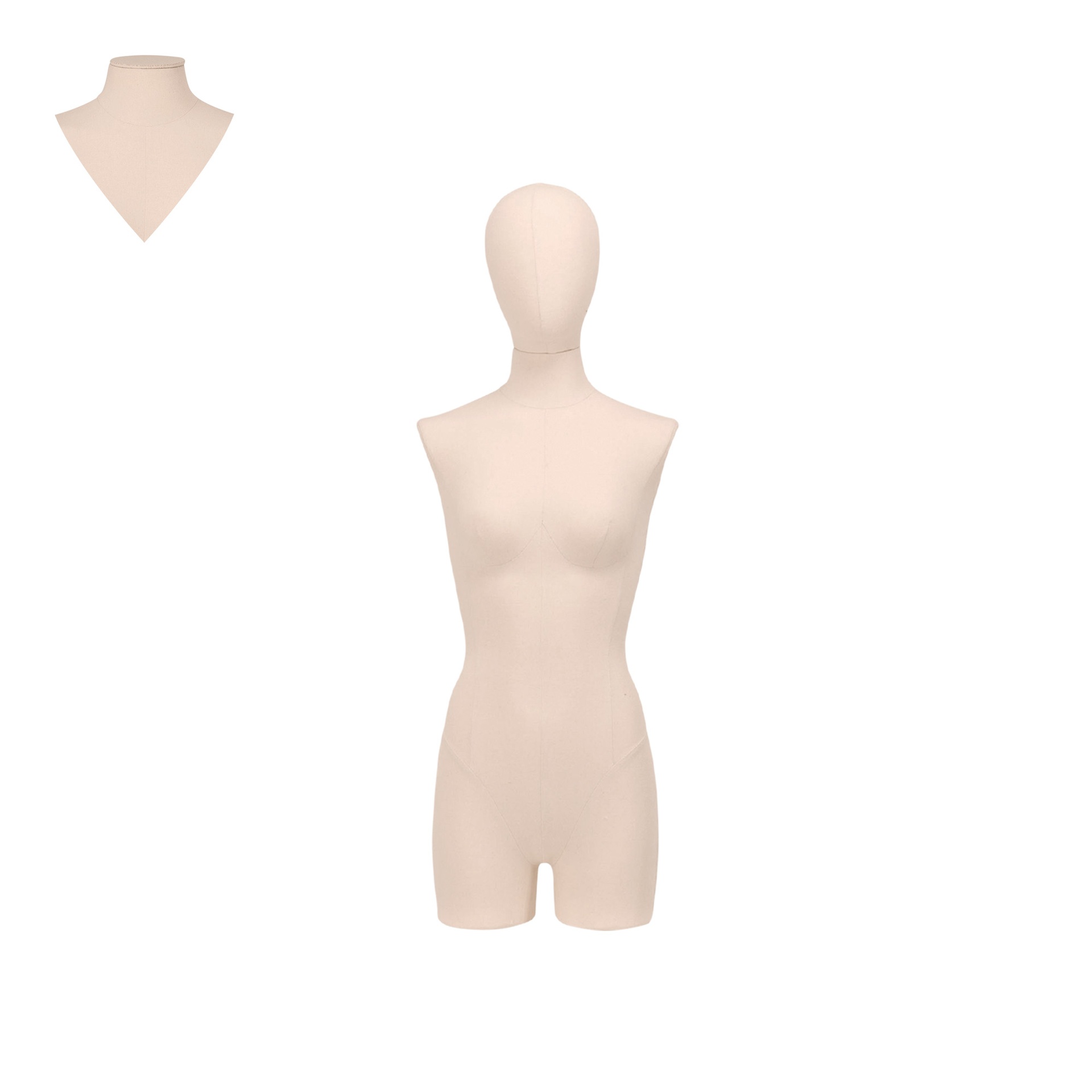 BINK - Dress form with legs, female, size 36, covered with ecru woven fabric, removable head