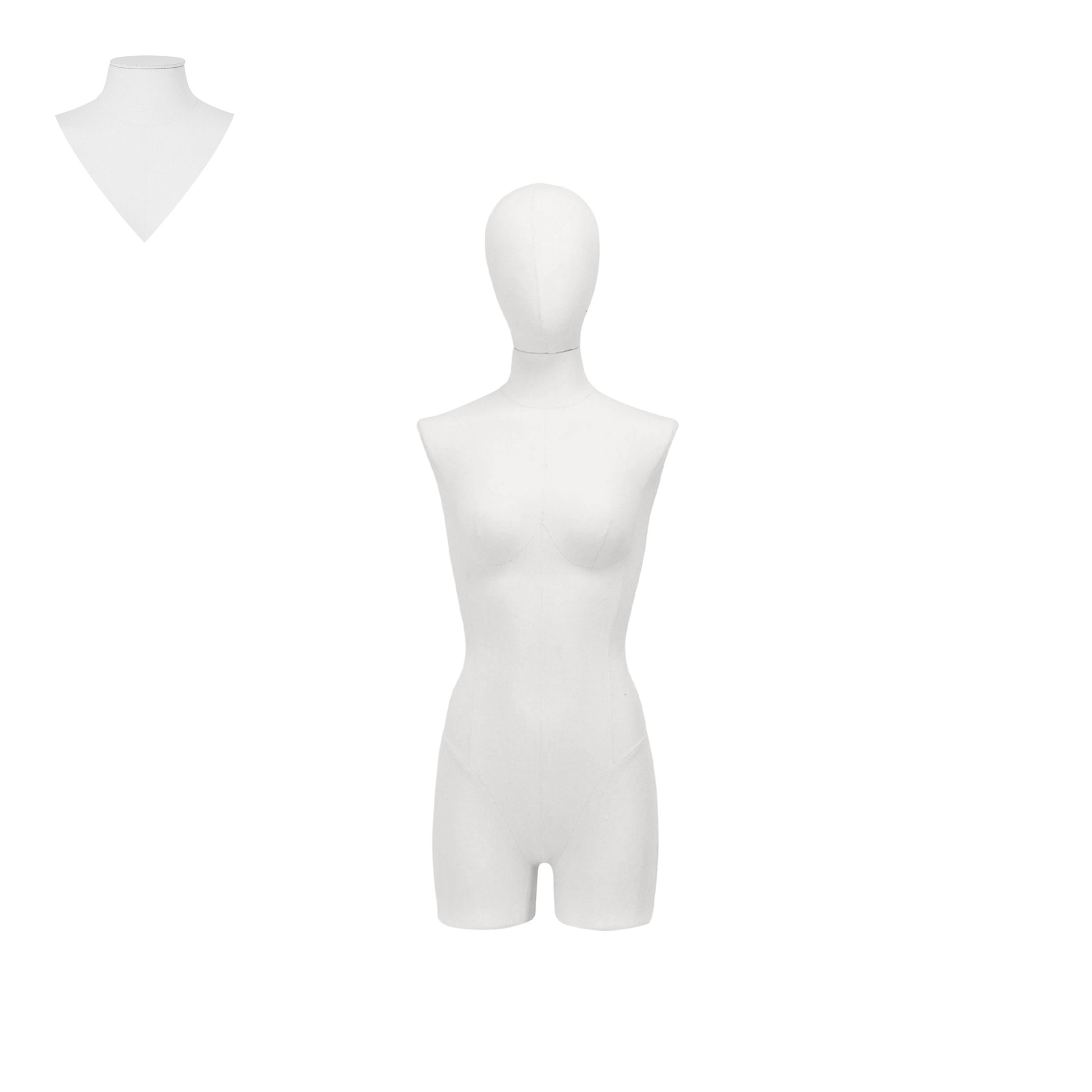 BINK - Schneiderbüste Couture für Damen mit Beinen, Größe 36, mit weißem Stoff bezogen, abnehmbarer Kopf