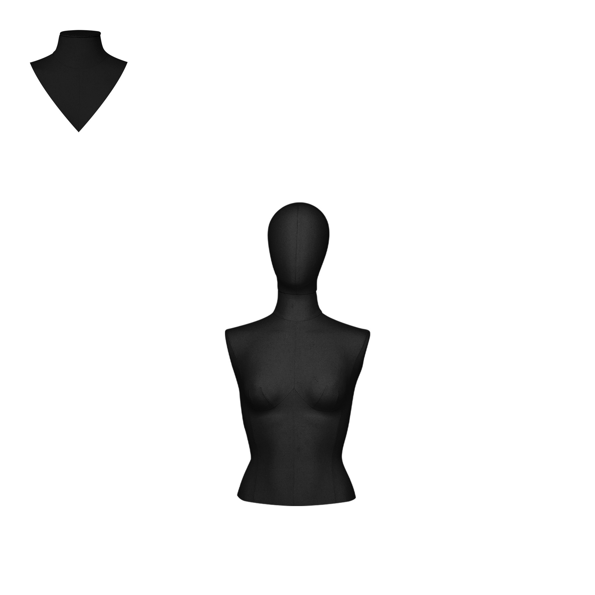 BINK - Buste couture, modèle court, femme, recouvert du tissu noir, taille 38, tête amovible