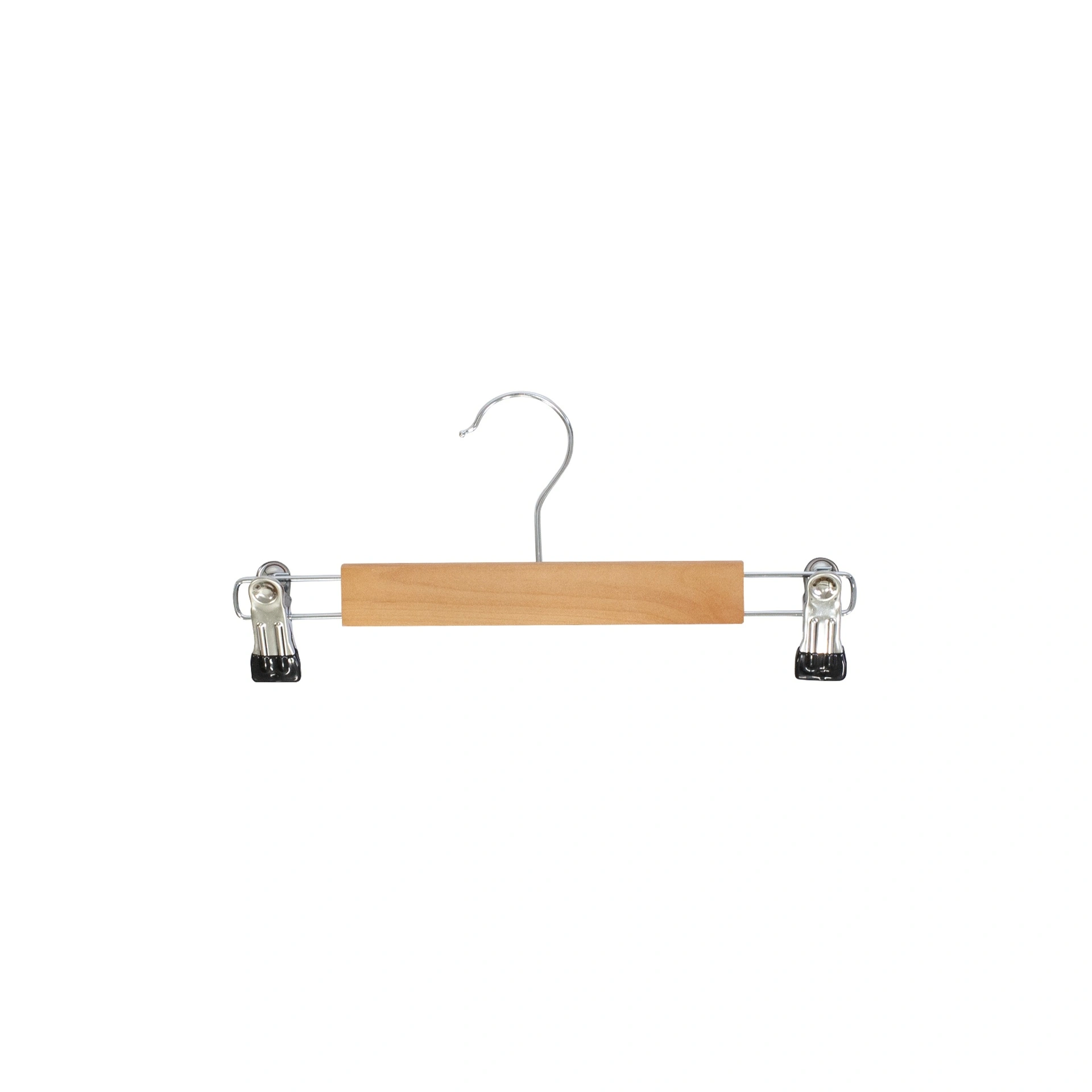 BINK - Cintre en bois avec pinces, bois de Lotus, vernis transparant mat, 28 cm, crochet brillant - carton de 100 pcs