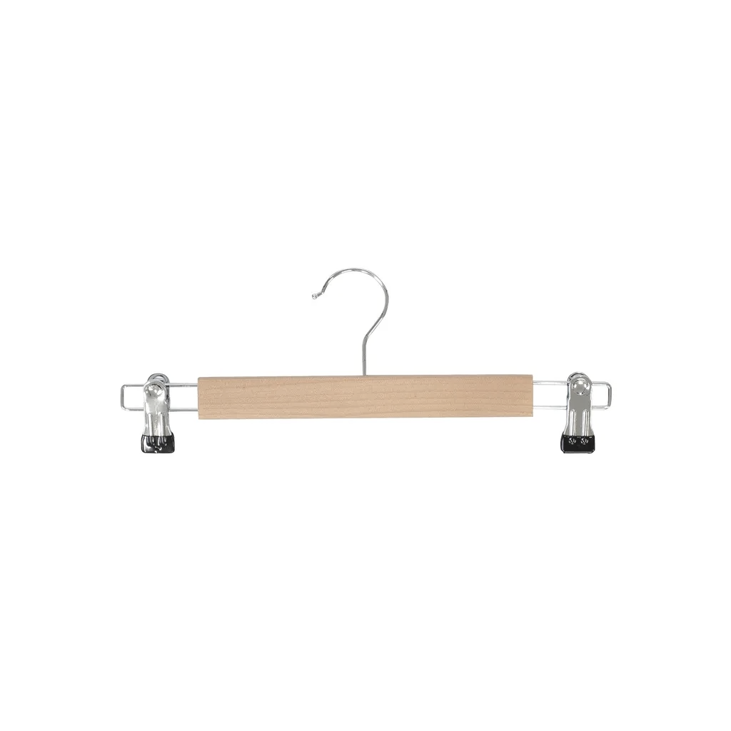 BINK - Clothes hanger with clips for adult clothes, lotus wood, clear varnish, 34 cm, shiny hook - box of 100 pcs