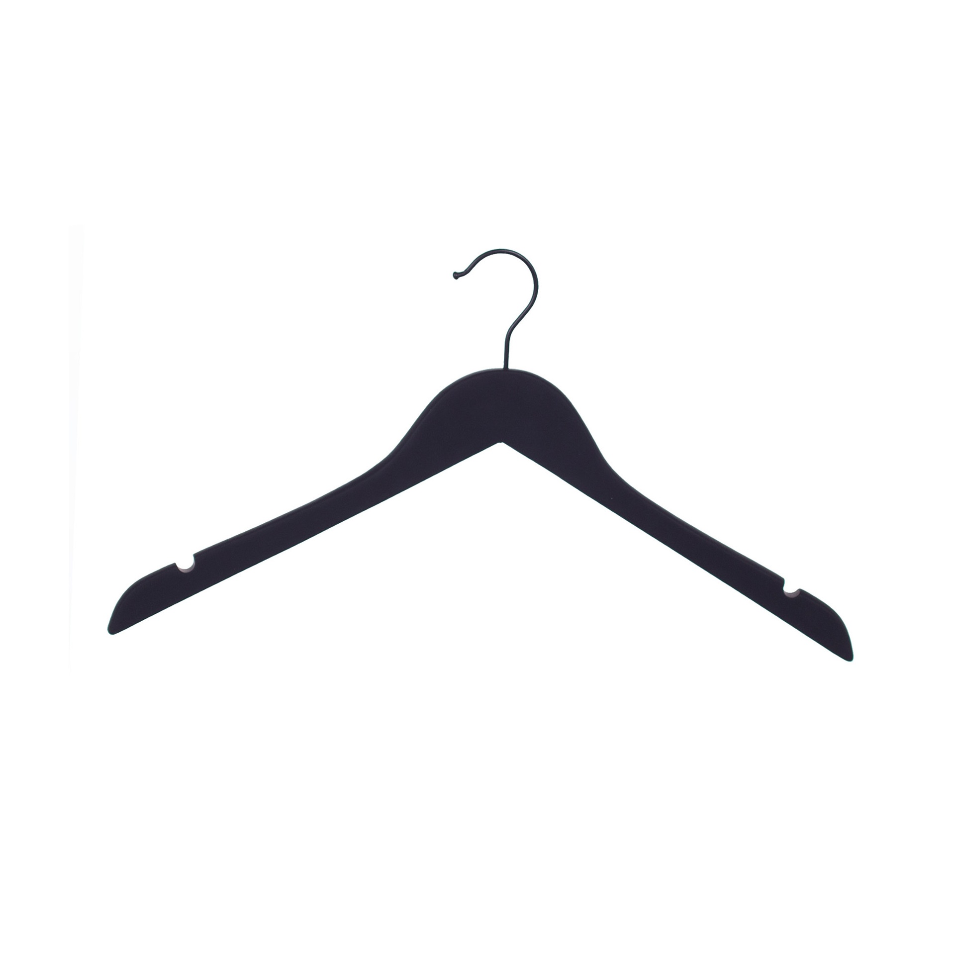 BINK - Schwarzer Soft-Touch-Kleiderbügel für Bluse/Hemd, 41 cm Breite, schwarzer Haken – 50 Stück pro Karton.