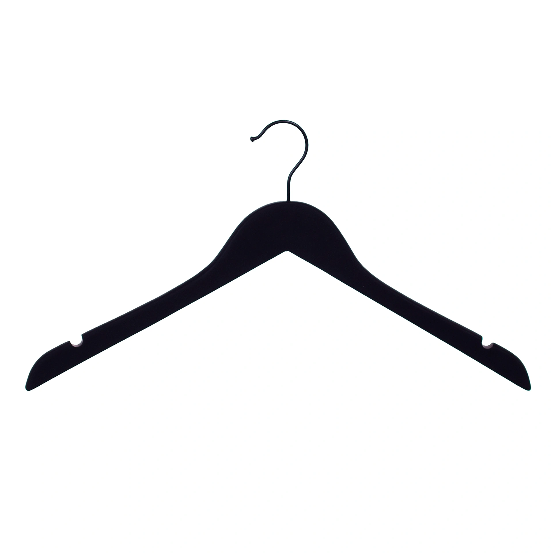 BINK - Schwarzer Soft-Touch-Kleiderbügel für Bluse/Hemd, 44 cm Breite, schwarzer Haken – 50 Stück pro Karton.