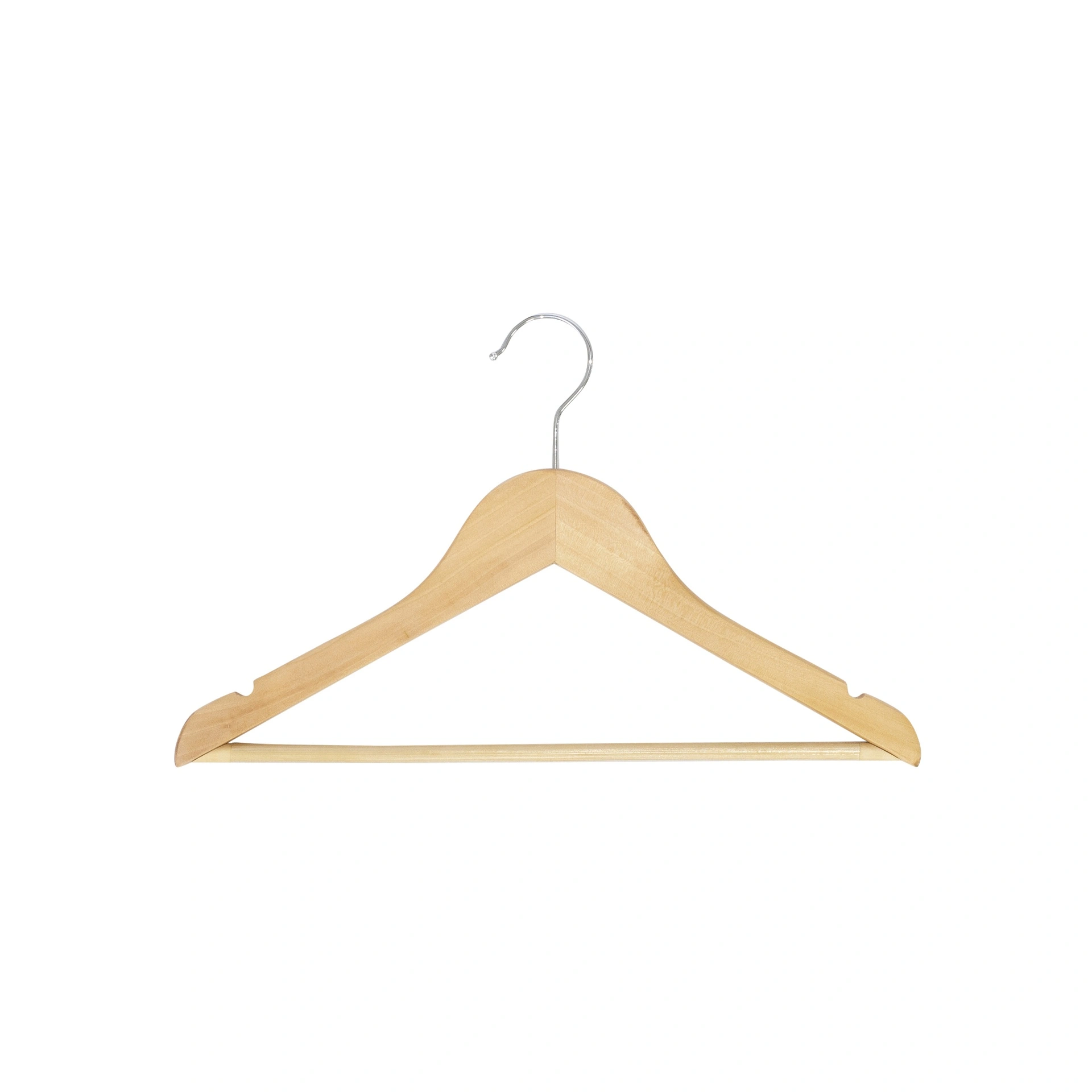 BINK - Kledinghanger met anti slip broeklat lotushout naturel gelakt voor kinderkledij, 35 cm breedte, blinkende haak - doos van 100 st