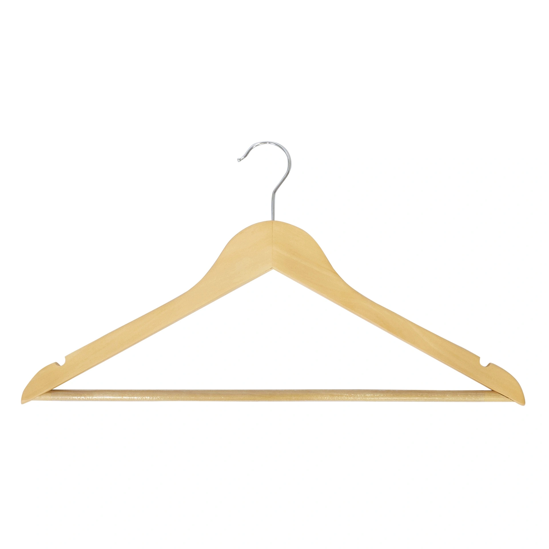 BINK - Clothes hanger with anti-slip trouser bar for adult clothes, lotus wood, clear varnish, 44 cm, shiny hook - box of 100 pcs