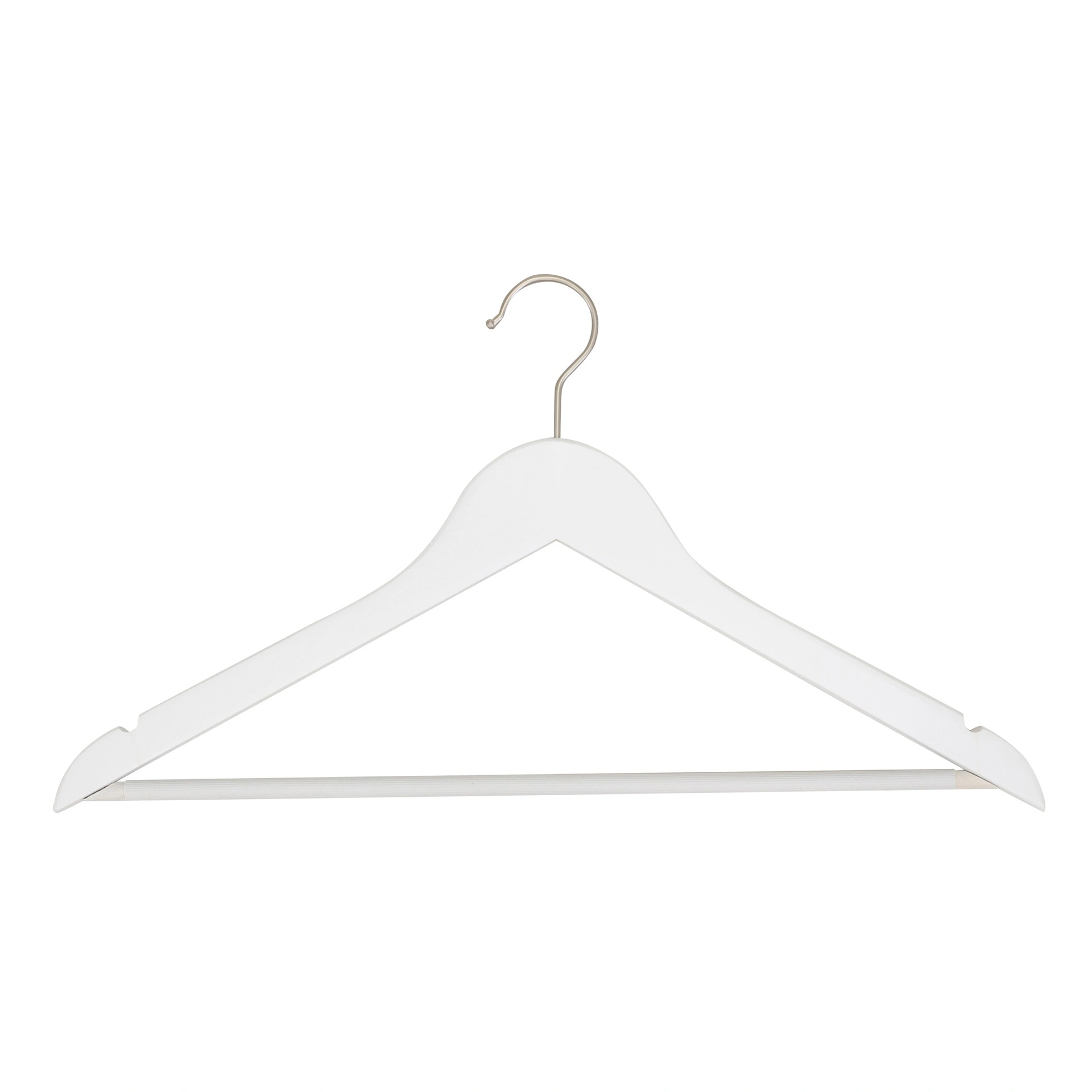 BINK - Percha blanca con barra antideslizante para adultos, ancho de 44 cm, gancho de níquel - caja de 100 unidades.