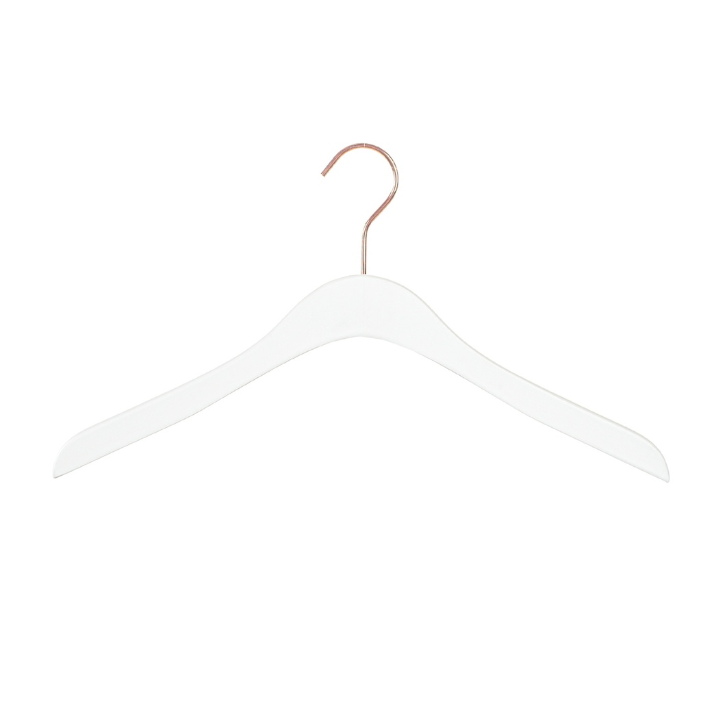 BINK - Percha de madera blanca para camisetas, ancho de 41 cm, gancho en rosa dorado - caja de 50 unidades.