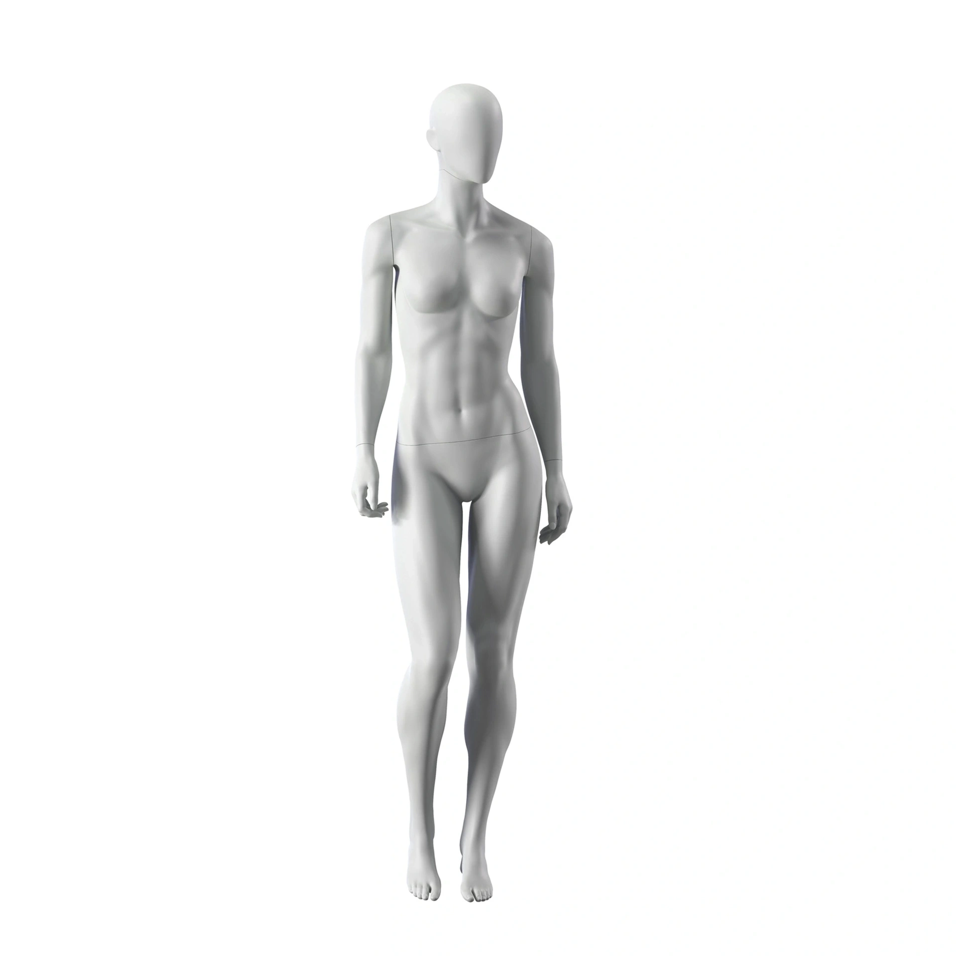 Sport dames mannequin, grijs, abstract hoofd, staande pose 26