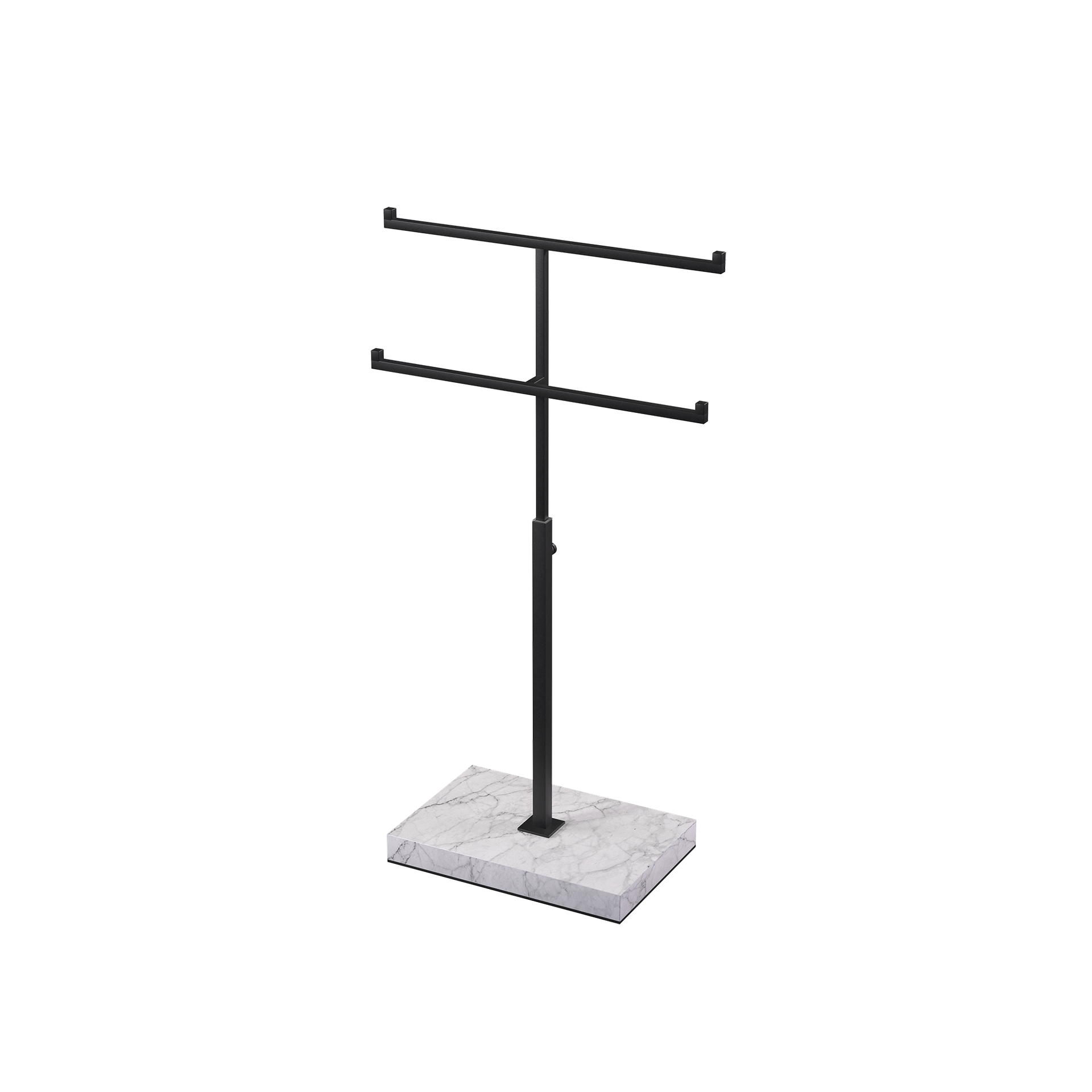 BINK - Double T-support, pour présentation de bijoux, en acier noir laqué avec pied effet marbre