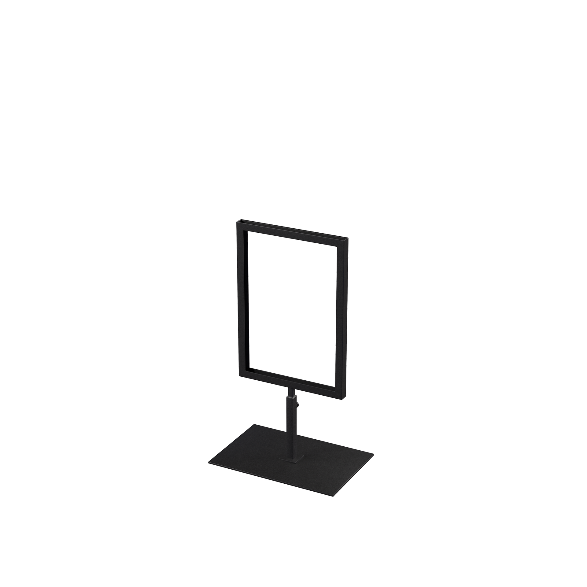 A5 infodisplay, verstelbare hoogte, zwart gepoederlakt staal, interior