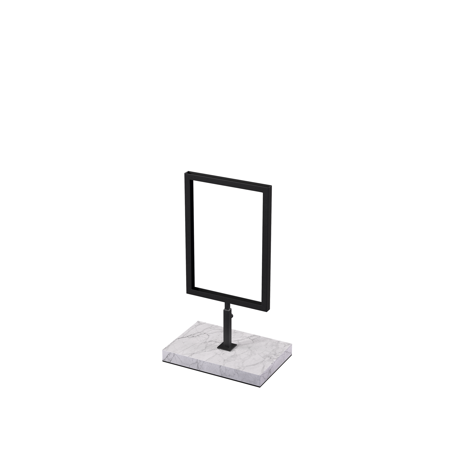 Soporte informativo A5, metal, negro + mármol, interior
