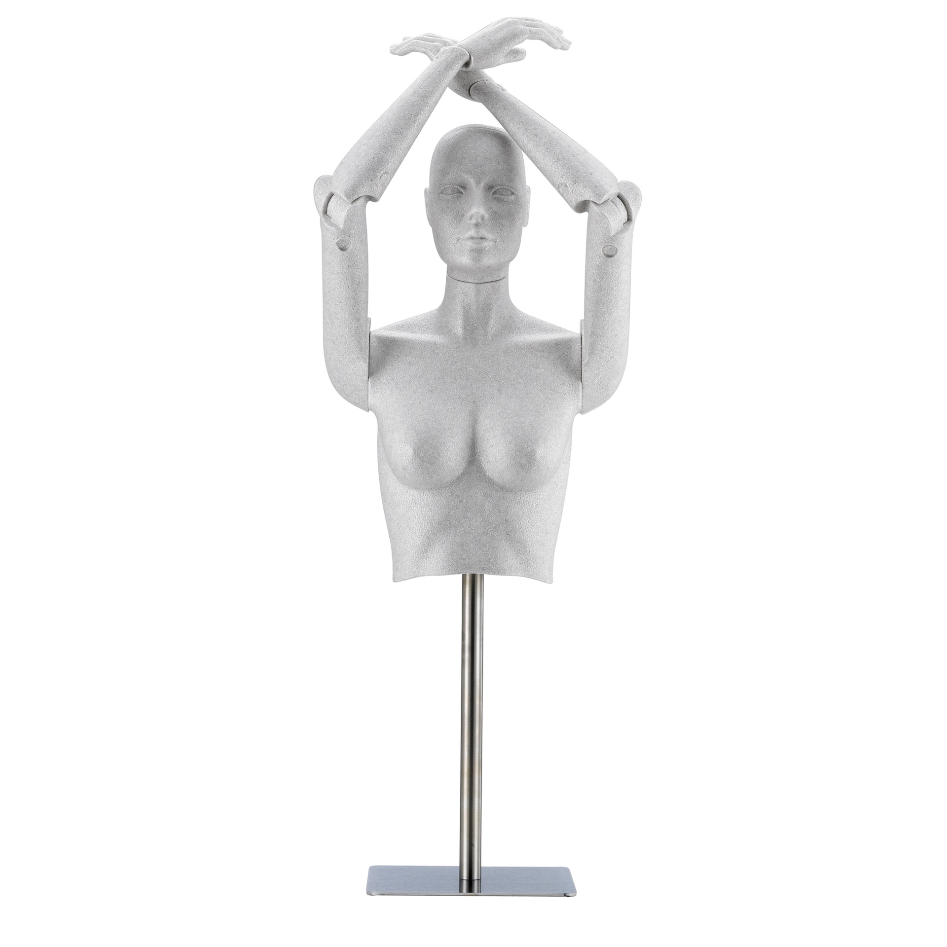 BINK - Flexible women's bust, silver gray, including rectangular chrome stand, including neck cap