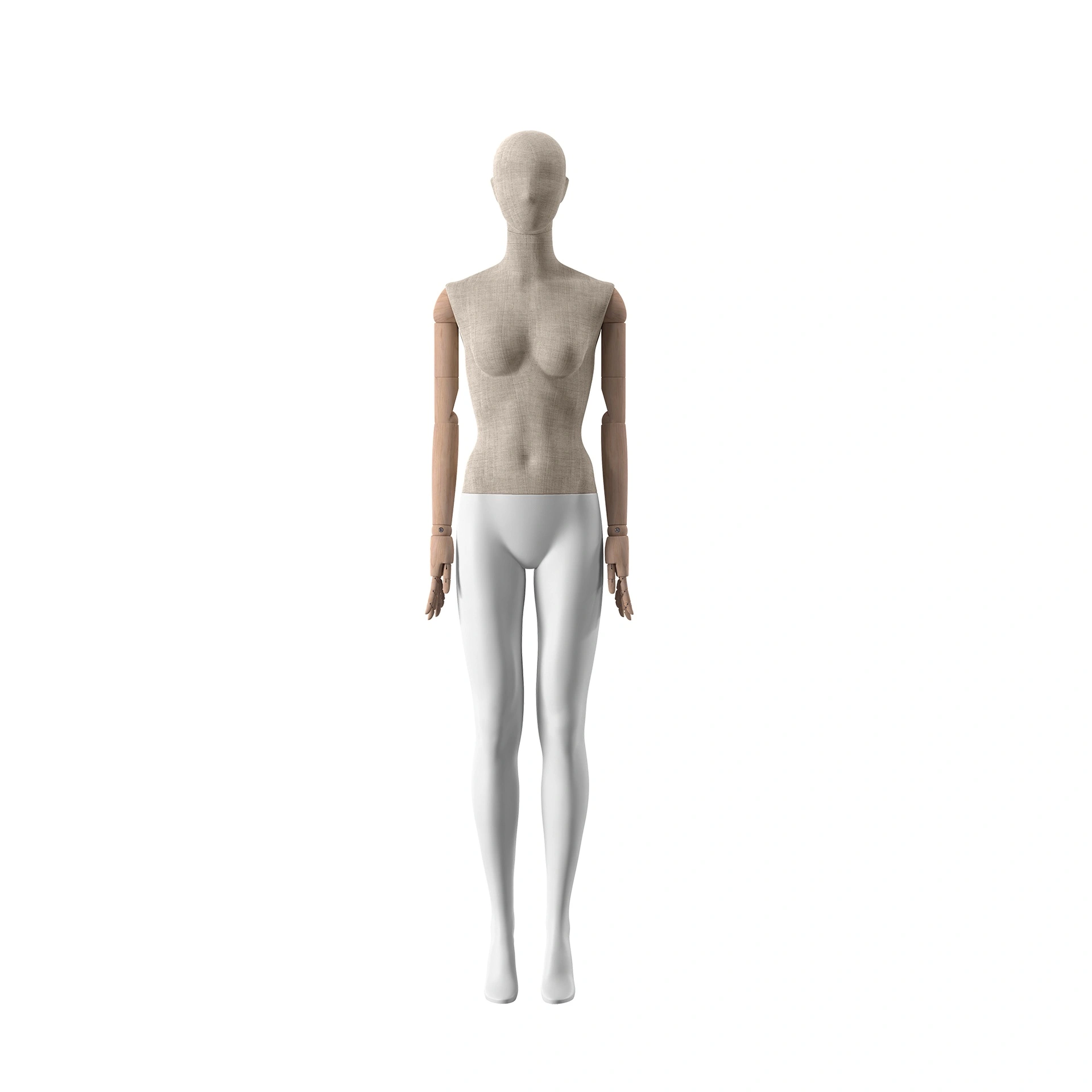 BINK - Maniquí mujer vintage, brazos de madera, cubierta de tela, postura de pie 04