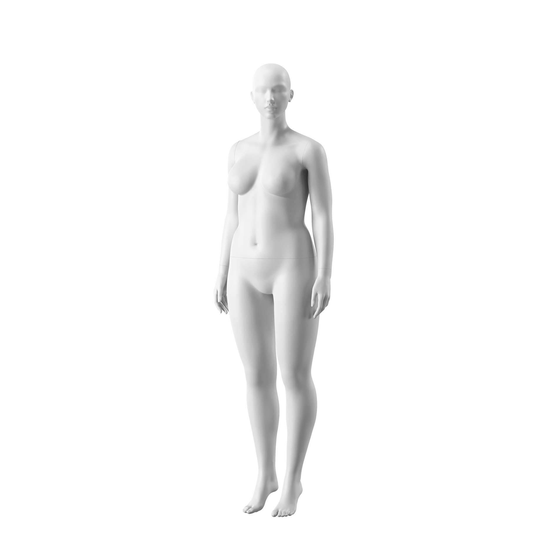 BINK - Plus size Schaufensterpuppe Dame, halbabstrakter Kopf, Kleidergröße 44EU, weiß matt, stehende Pose 01