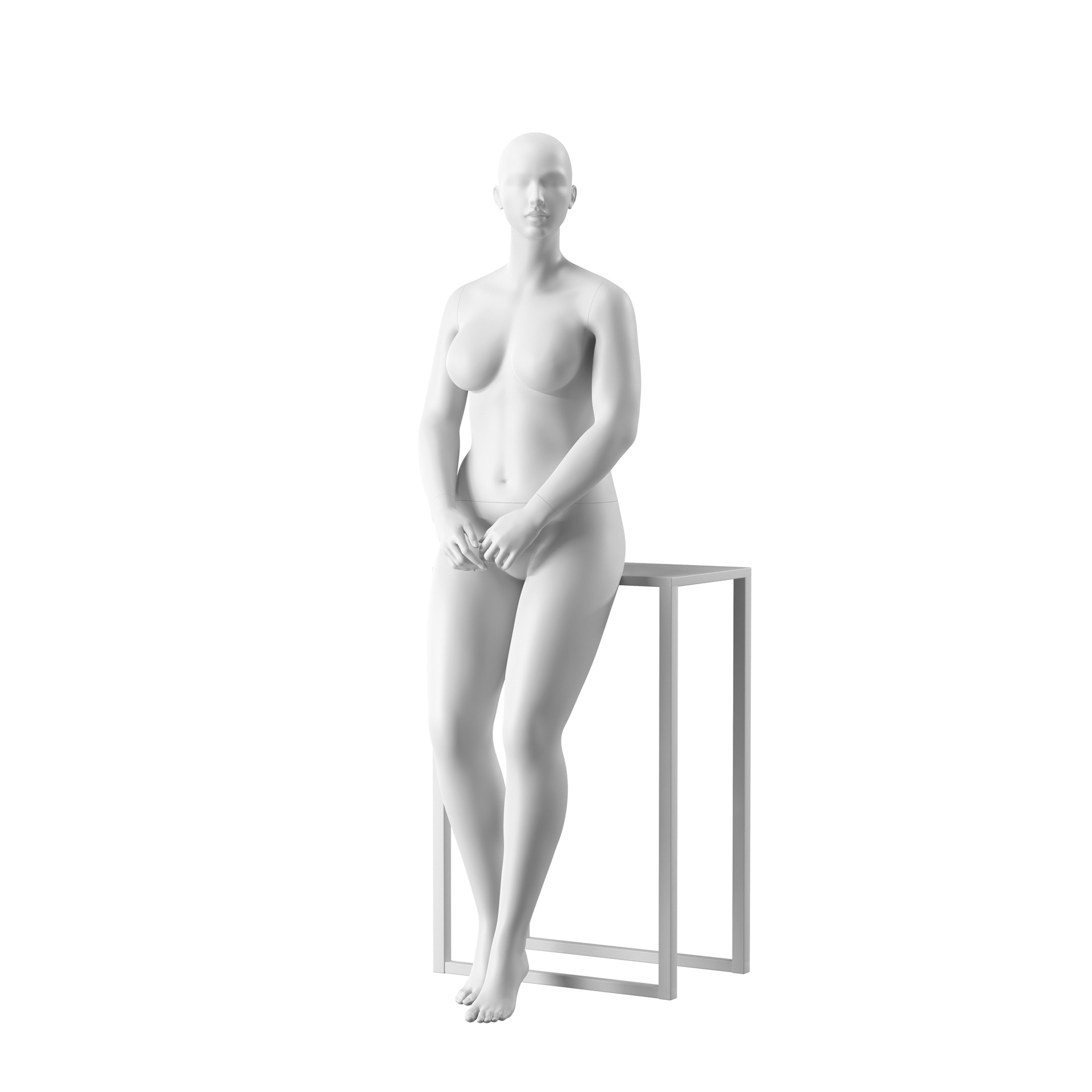 BINK - Plus size Schaufensterpuppe Dame, halbabstrakter Kopf, Kleidergröße 44EU, weiß matt, stehende Pose 02