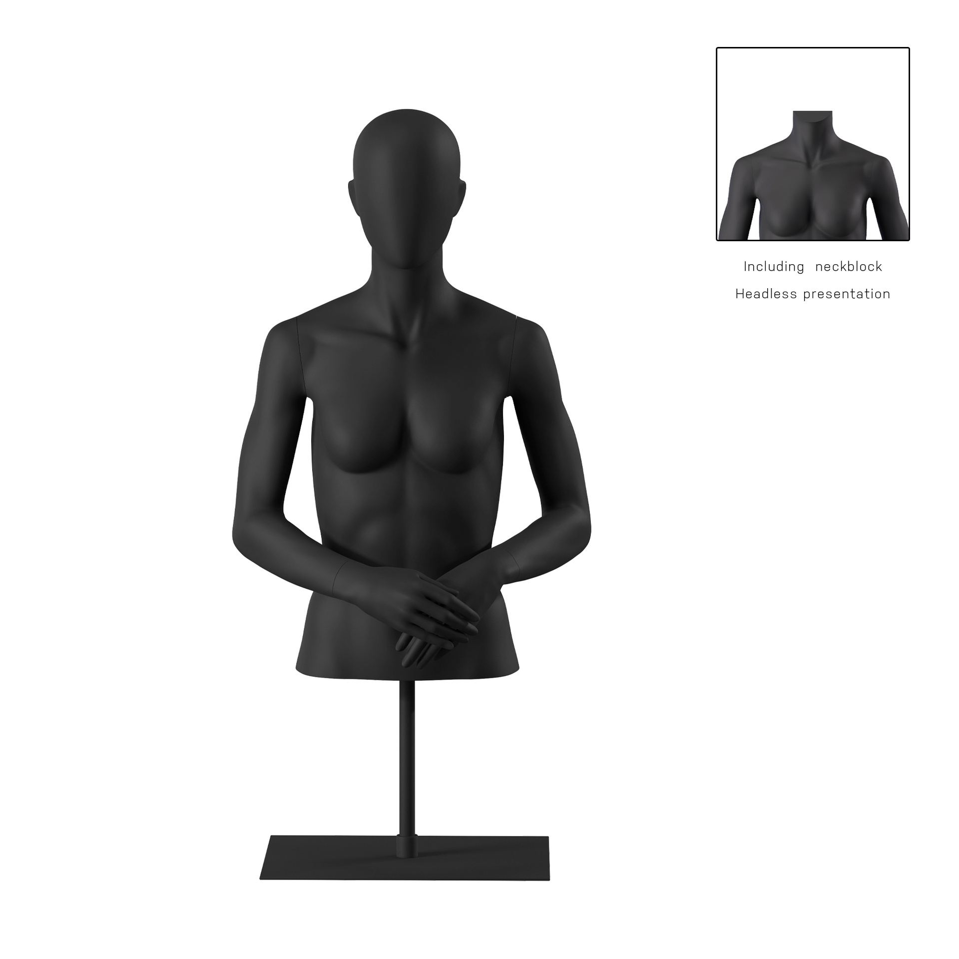 BINK - Buste sur socle, avec bras, femme, noir tête abstraite, socle long noir, pose 052