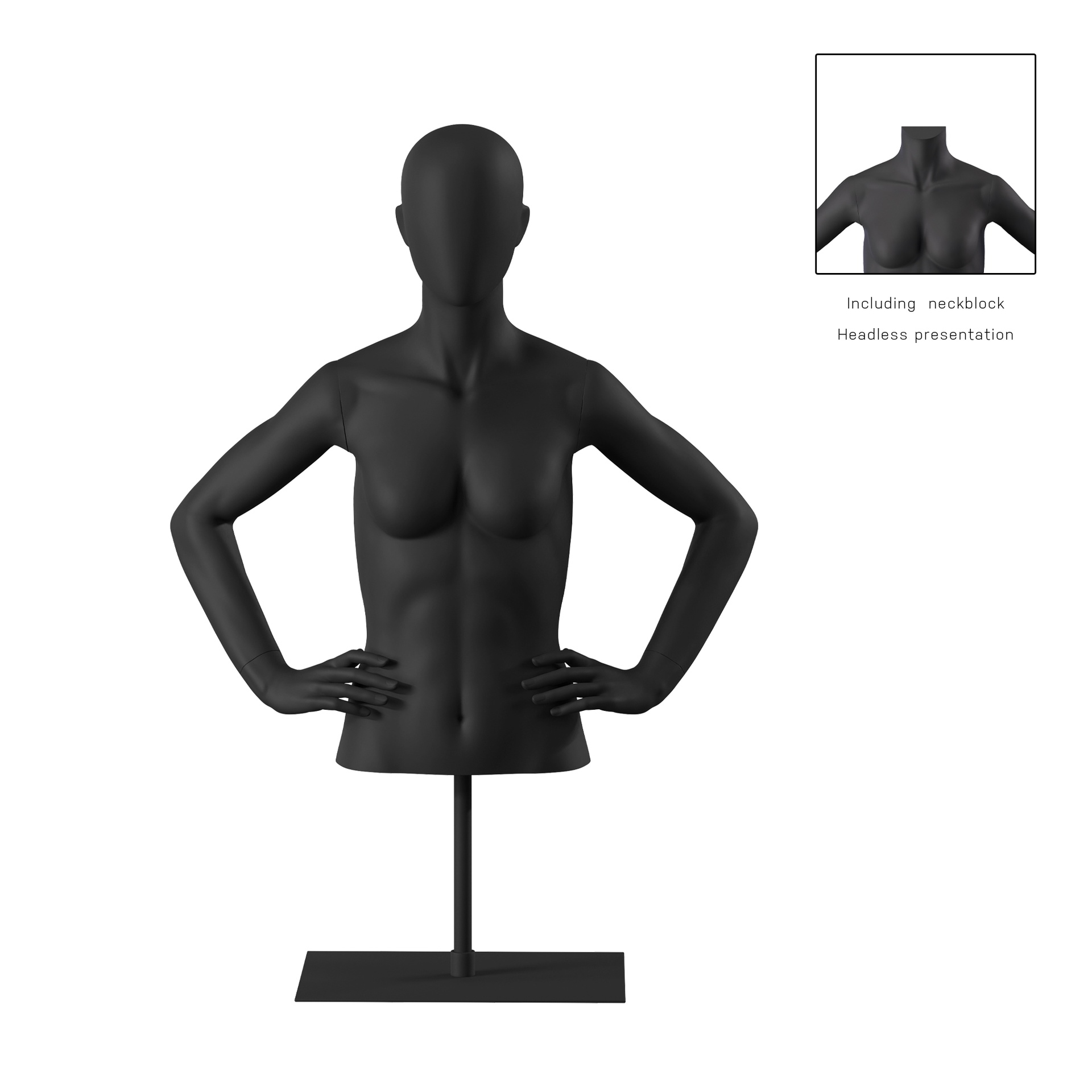 BINK - Buste sur socle, avec bras, femme, noir tête abstraite, socle long noir, pose 053