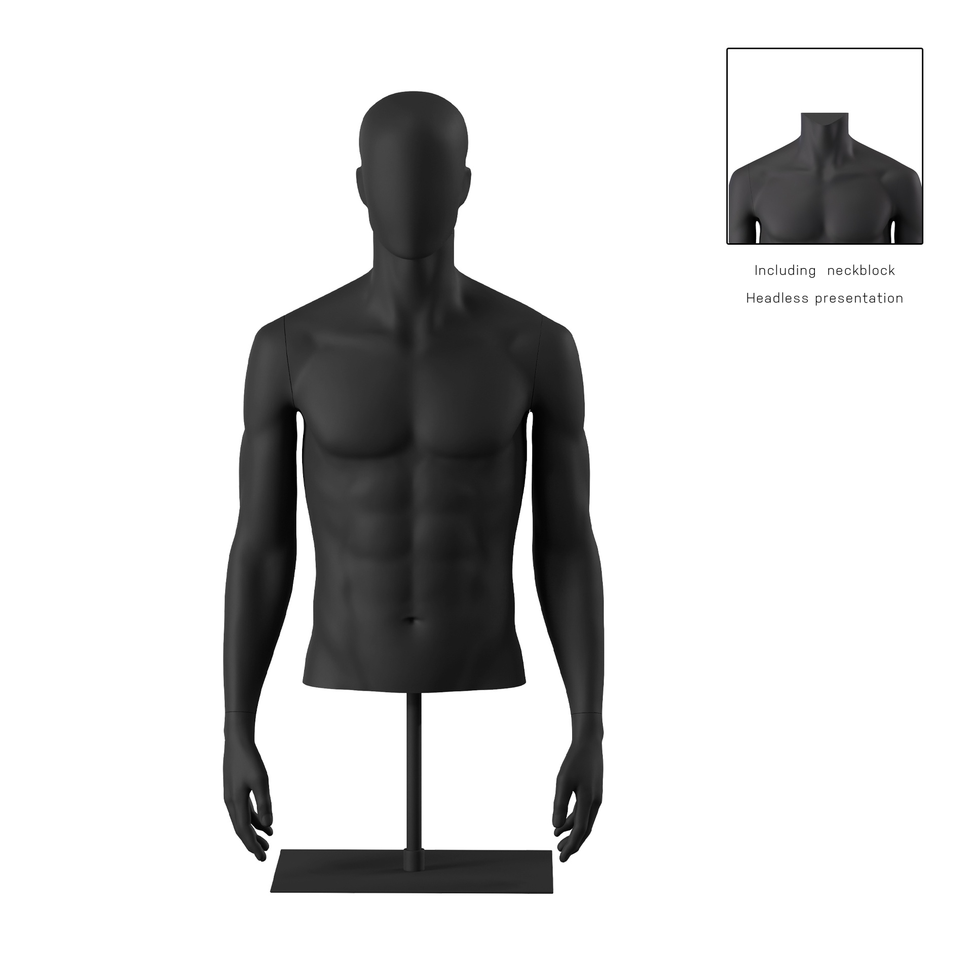 BINK - Buste sur socle, avec bras, homme, noir tête abstraite, socle long noir, pose 151