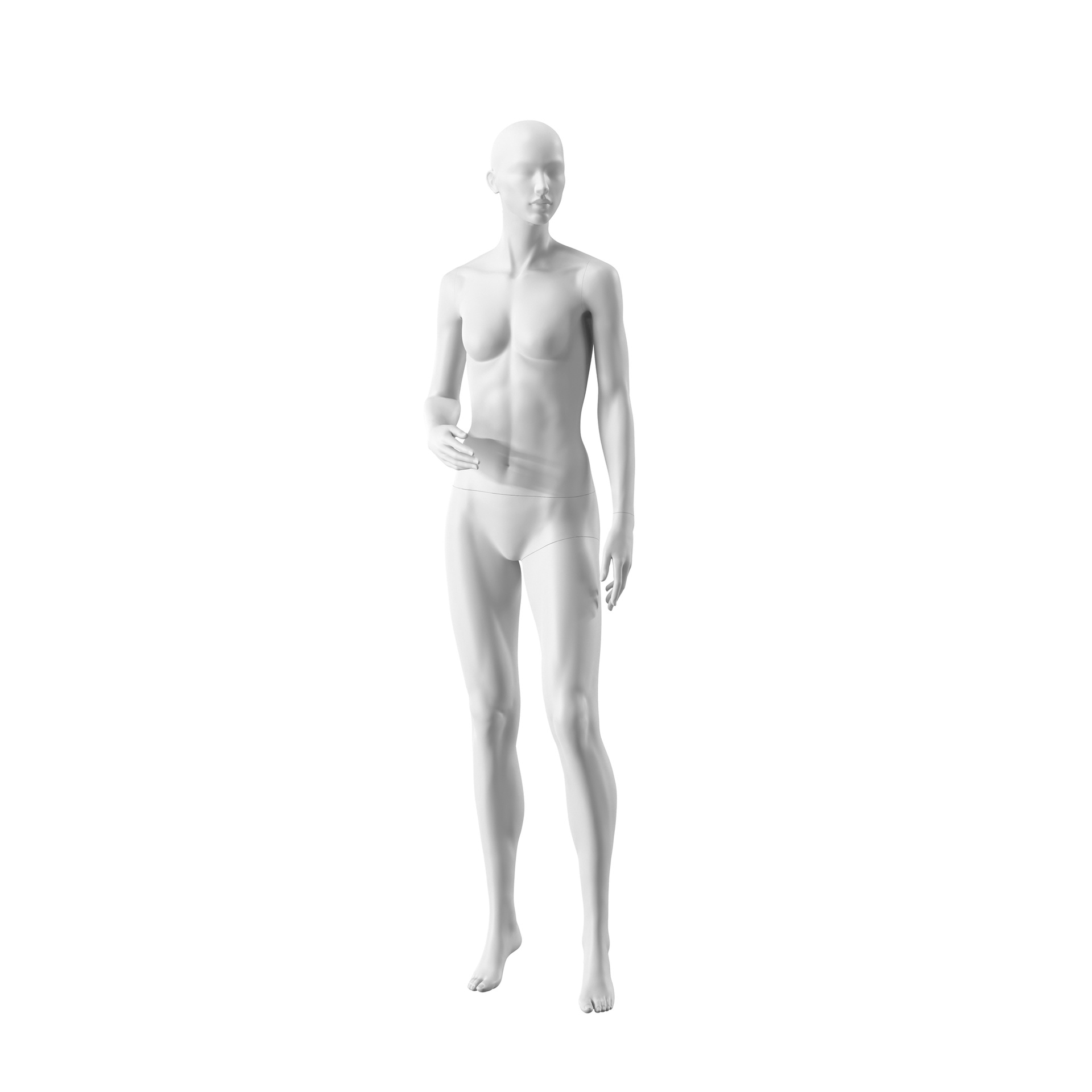 BINK - Witte dames etalagepop, abstract hoofd met neus en mond, glazen ronde voetplaat, pose 006
