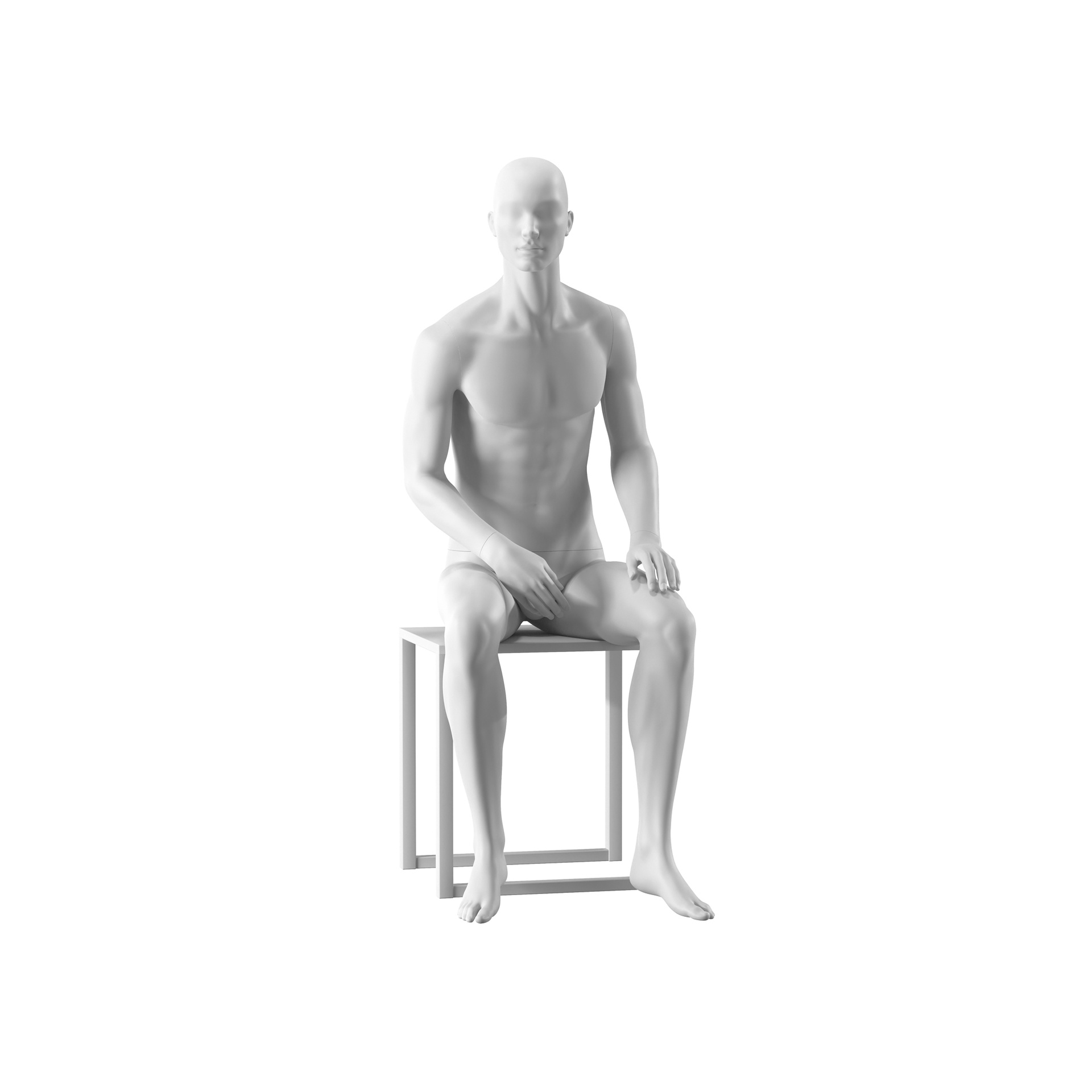 BINK - Maniquí masculino, semi abstracto, blanco, sentado