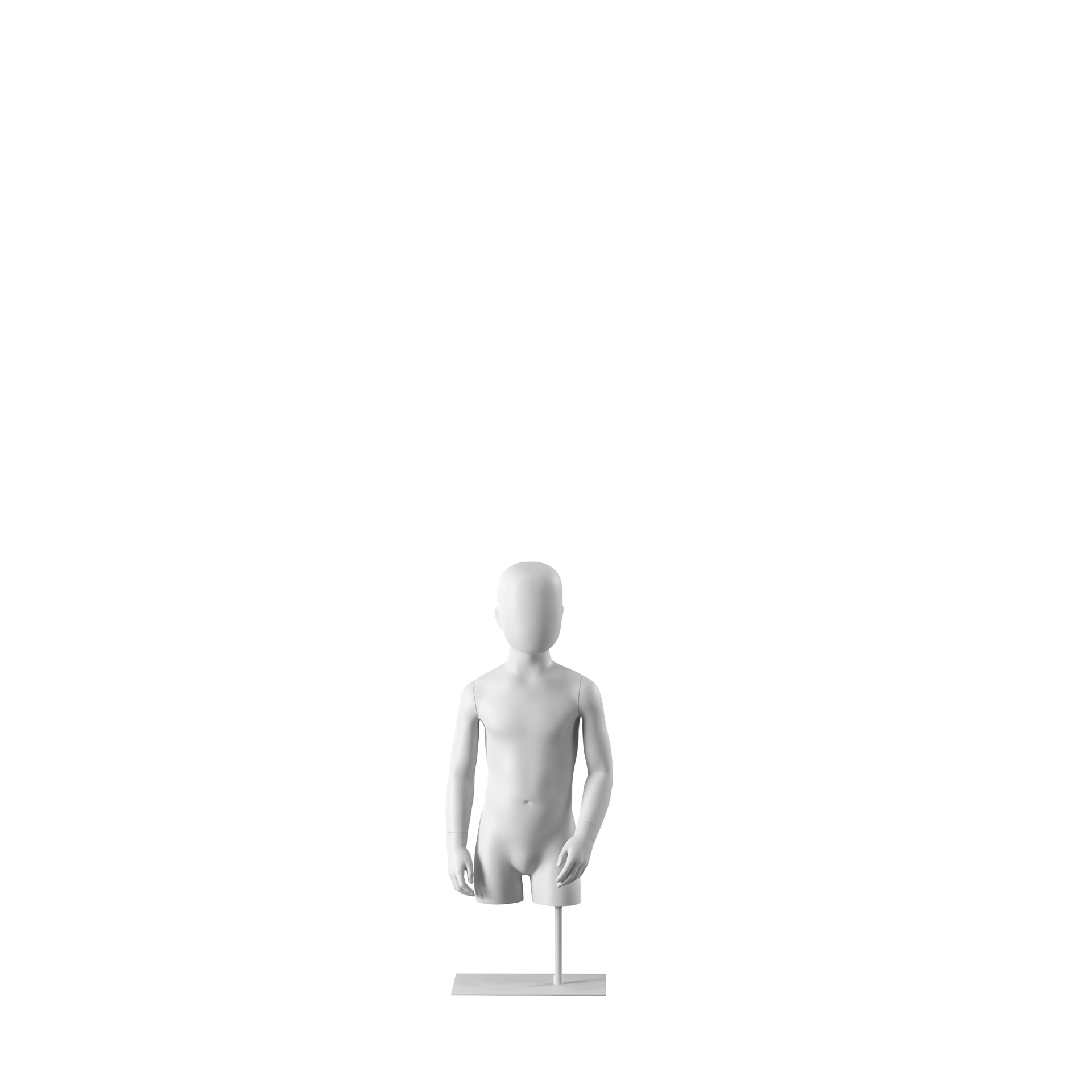 BINK - Weißer abstrakter Kinder-Torso, mit abstraktem Kopf, weiß pulverbeschichteter Metallfußplatte