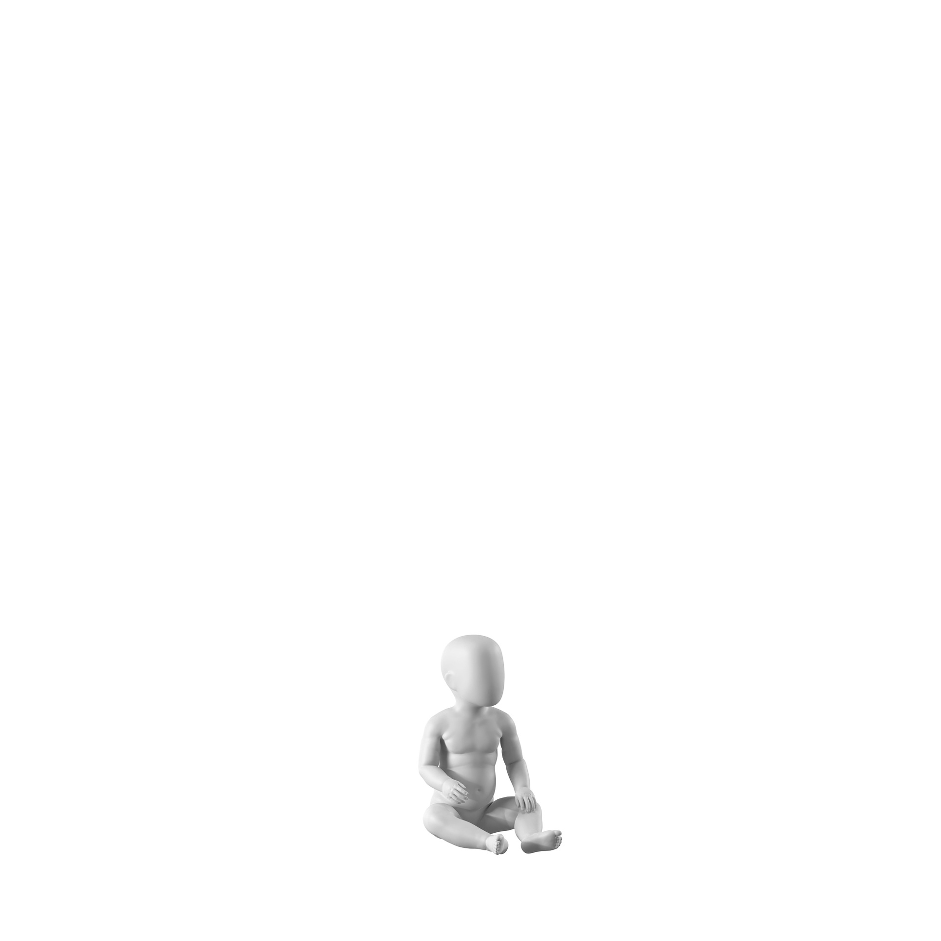 Maniquí infantil abstracto blanco, con cabeza abstracta, de 12 meses, en blanco, postura CM300.