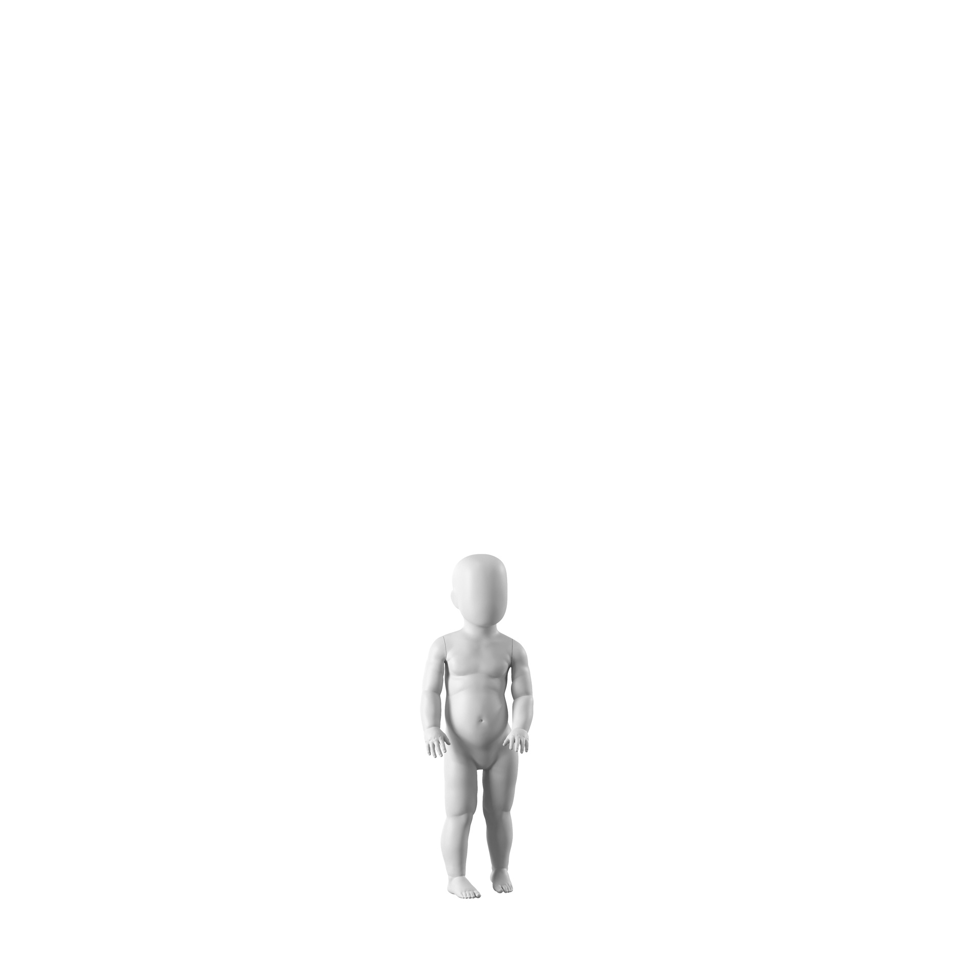 Maniquí infantil abstracto blanco, con cabeza abstracta, de 12 meses, base de metal con acabado en polvo blanco, postura CM302.