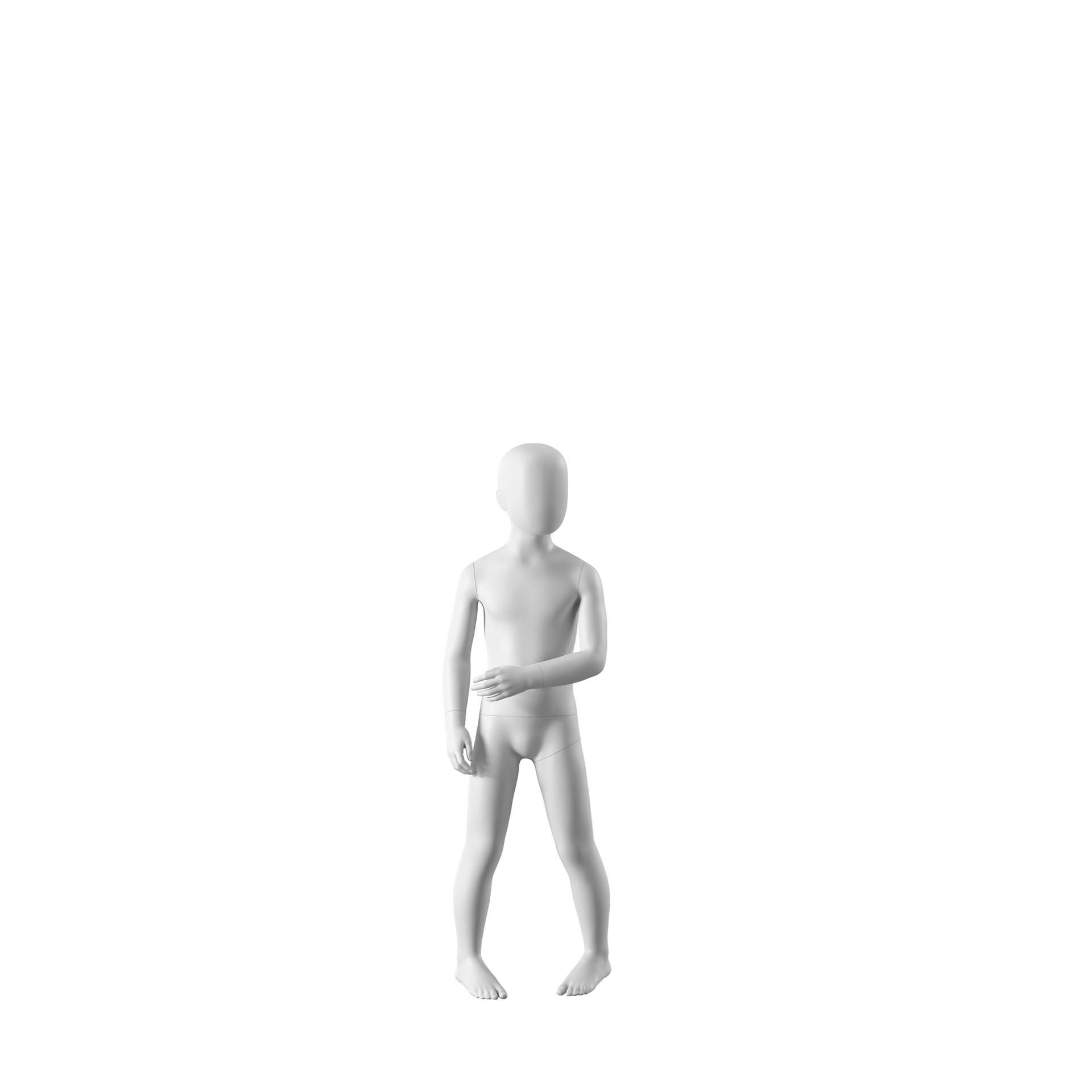 Maniquí infantil abstracto blanco, con cabeza abstracta, de 6 años, en blanco, postura CM303.