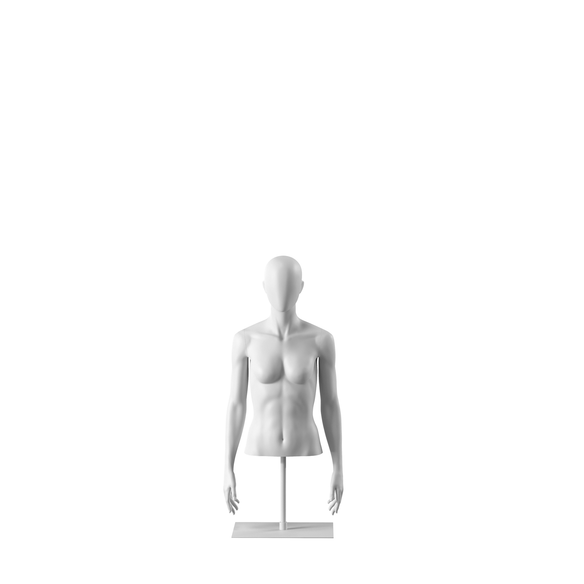 BINK - Weißer abstrakter Damen-Torso, mit abstraktem Kopf, weiß pulverbeschichtete Metallfußplatte, Pose 051
