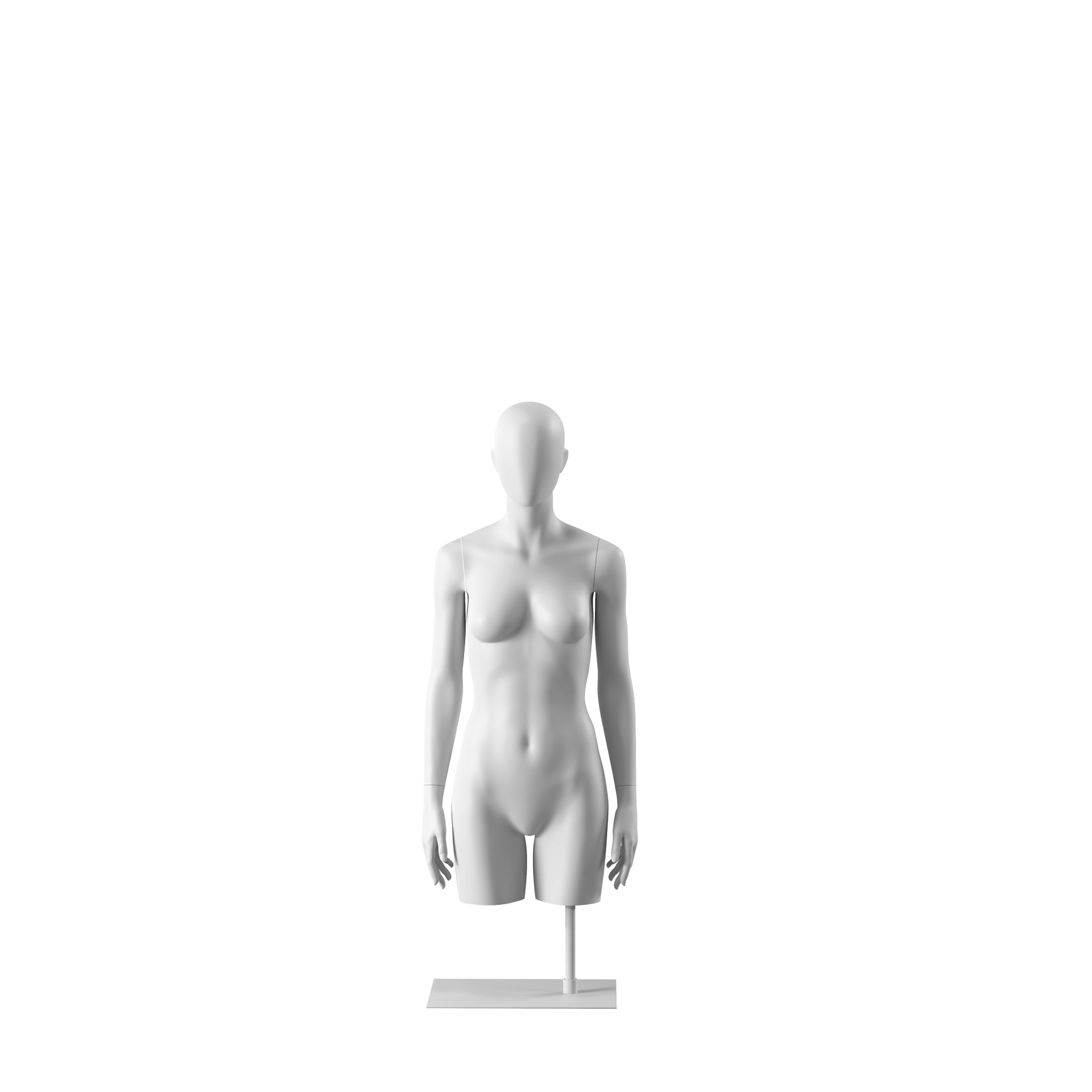 BINK - Torso femme abstrait blanc, avec tête abstraite, socle en métal blanc époxy, pose 053