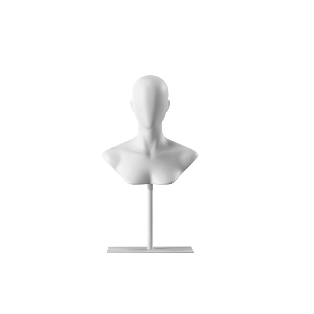 BINK - Cabeza femenina abstracta blanca sobre base de metal con acabado en polvo blanco.