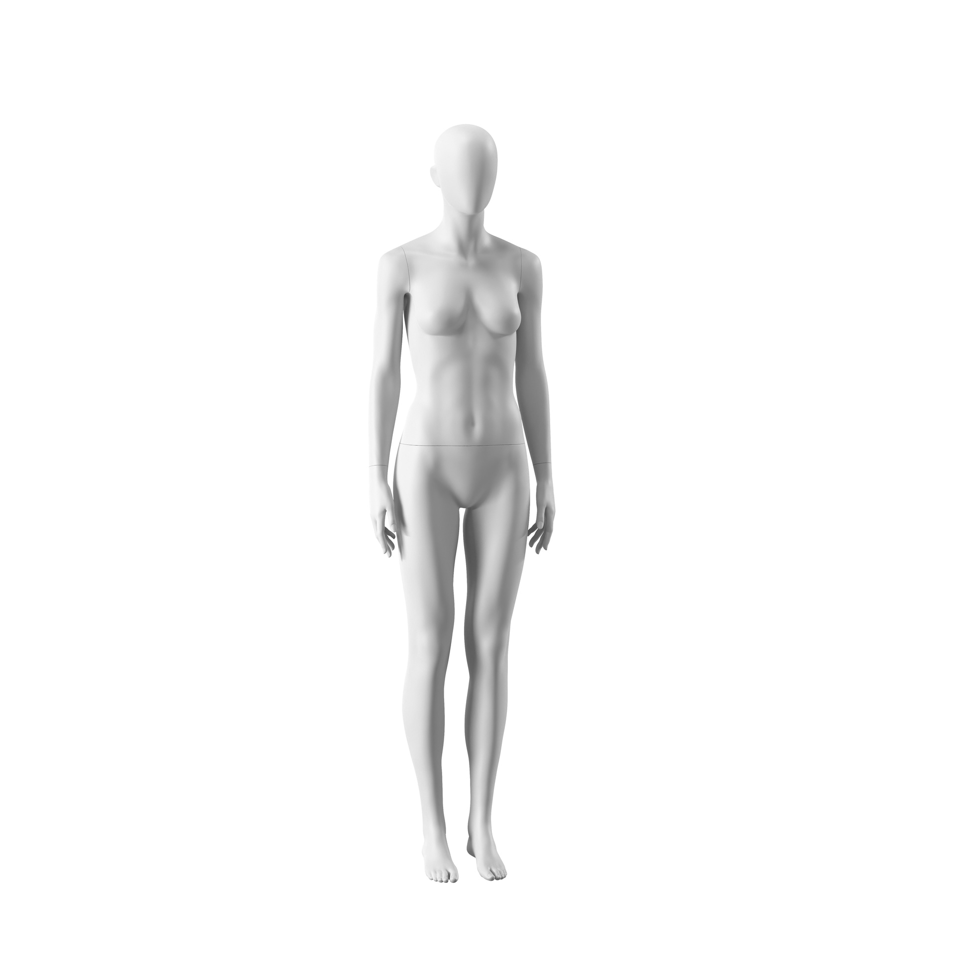 Maniquí femenino abstracto blanco, con cabeza abstracta, base de metal con acabado en polvo blanco, postura FM001