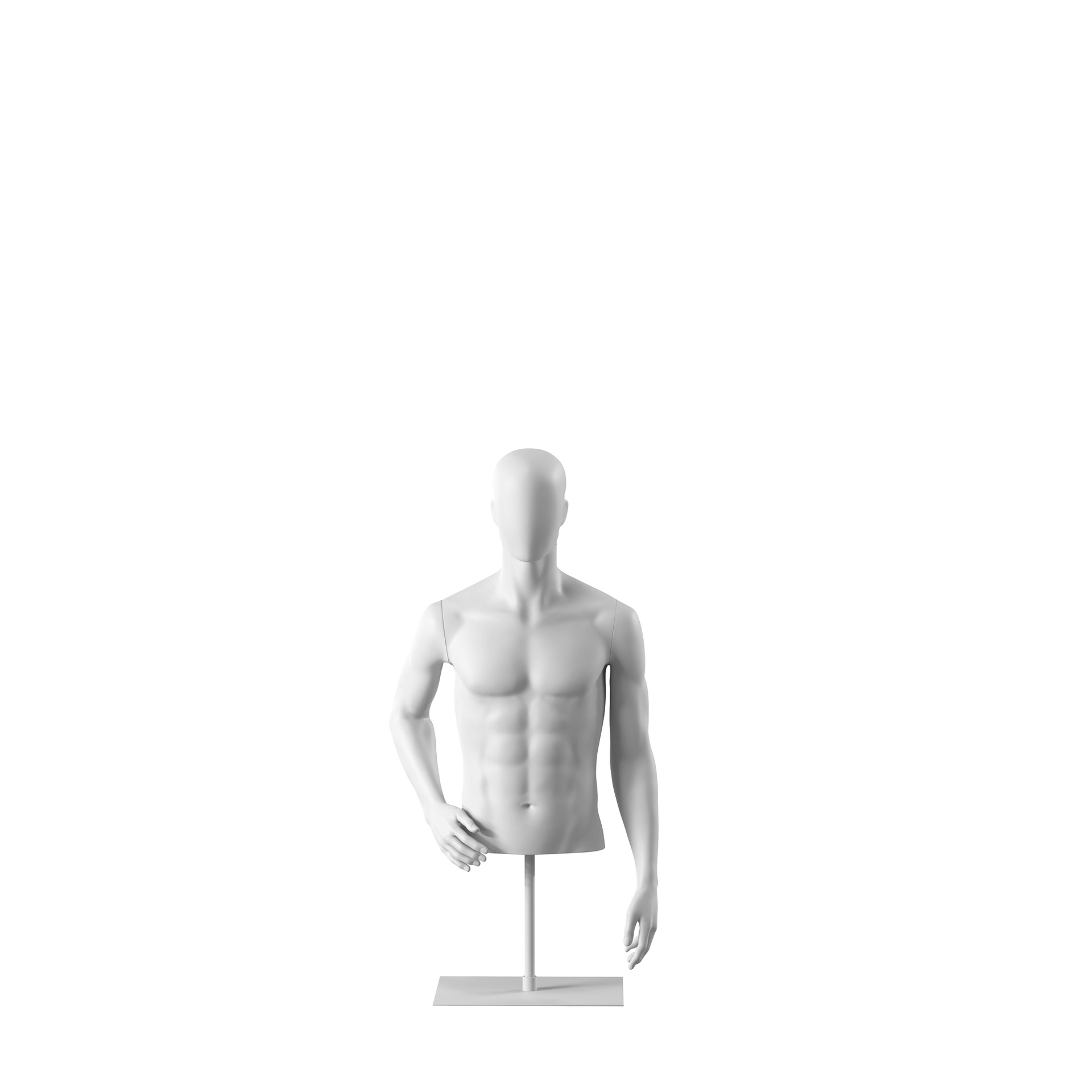 BINK - Weißer abstrakter Herren-Torso, mit abstraktem Kopf, weiß pulverbeschichtete Metallfußplatte, Pose 151