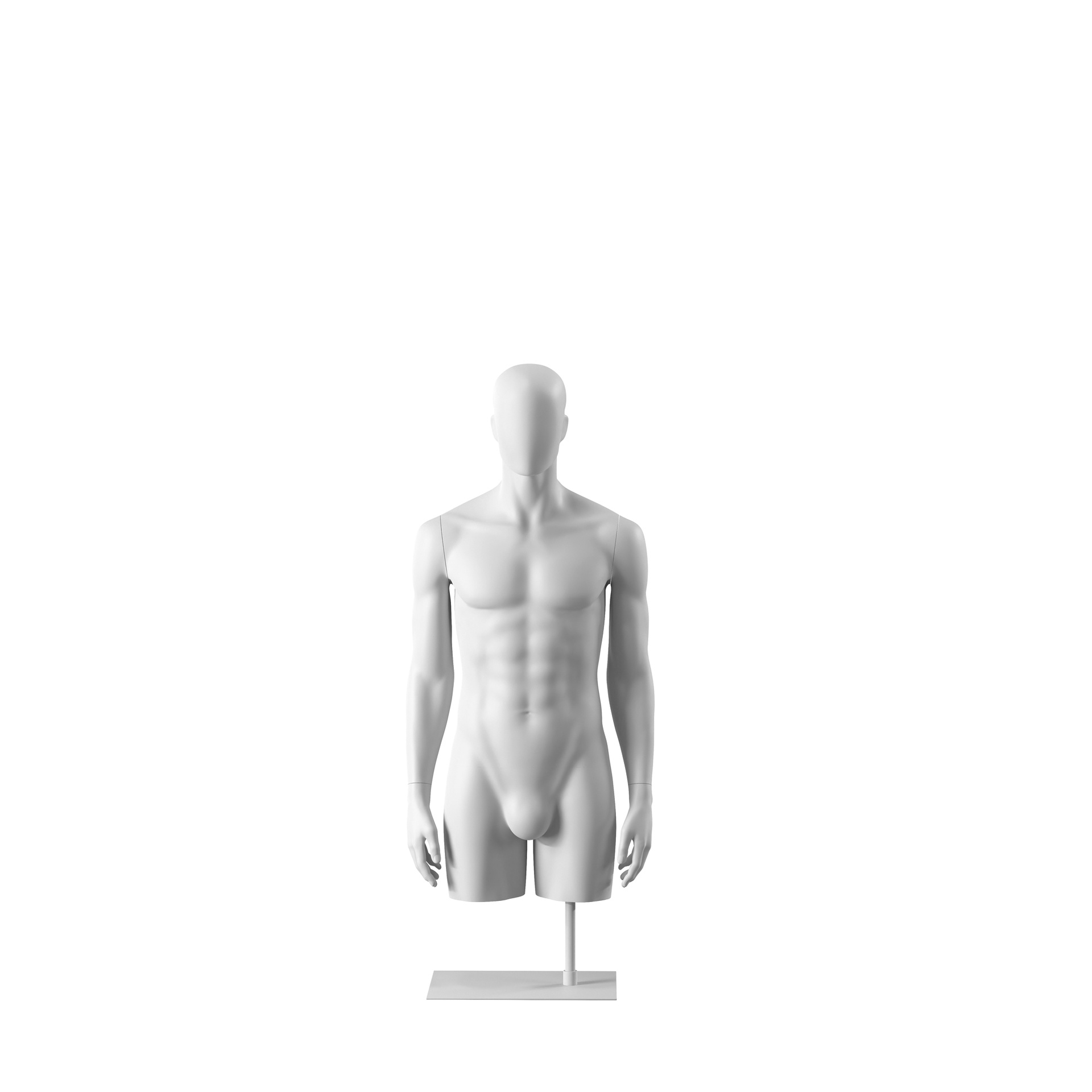 BINK - Weißer abstrakter Herren-Torso, mit abstraktem Kopf, weiß pulverbeschichtete Metallfußplatte, Pose 153