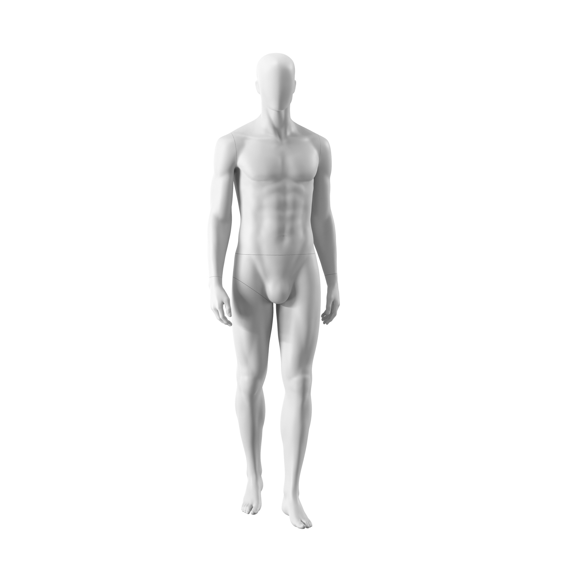 Maniquí masculino abstracto blanco, con cabeza abstracta, base de metal con acabado en polvo blanco, postura MM101.