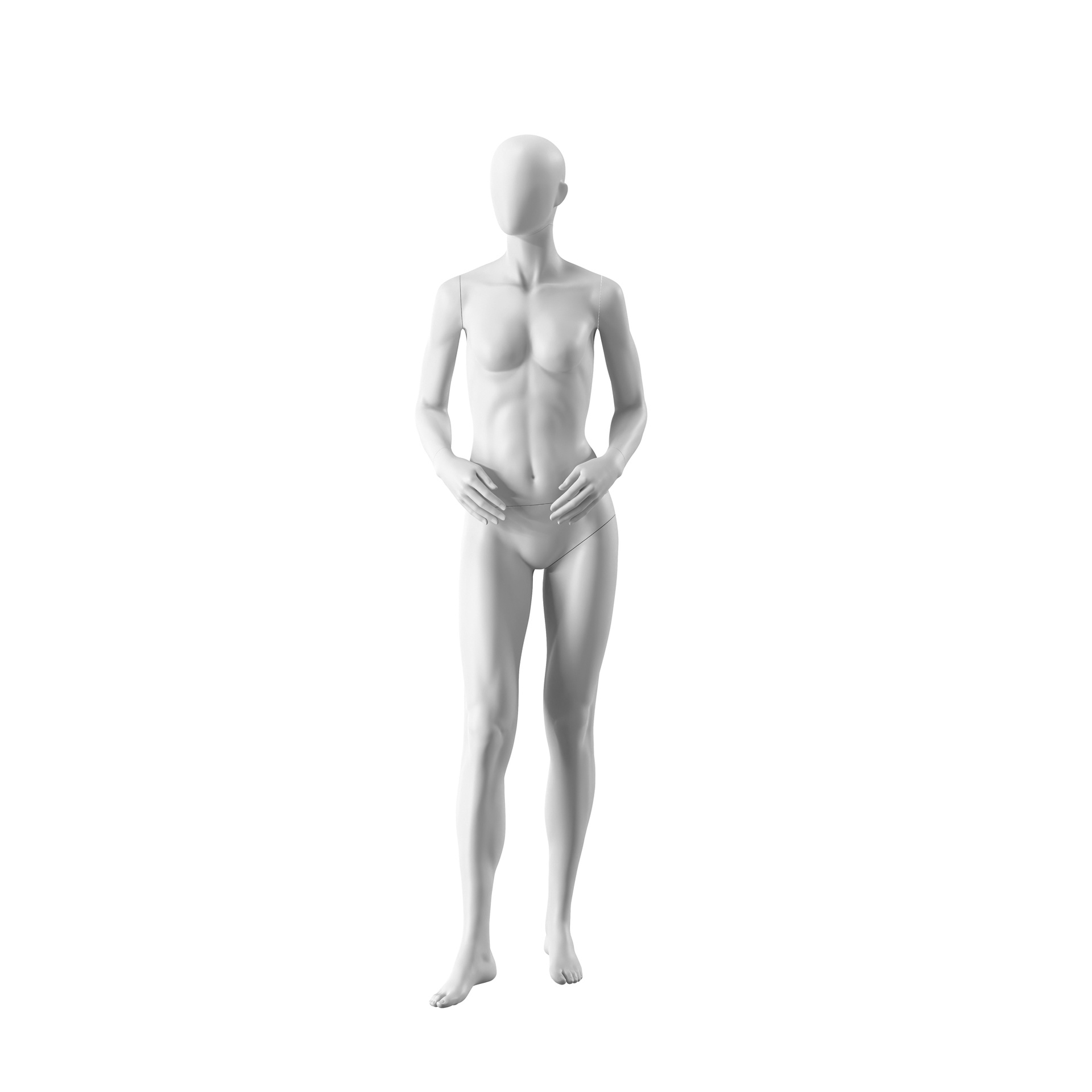 BINK - Maniquí realista de color blanco mujer, estilo urbano, cabeza abstracta, postura de pie 003