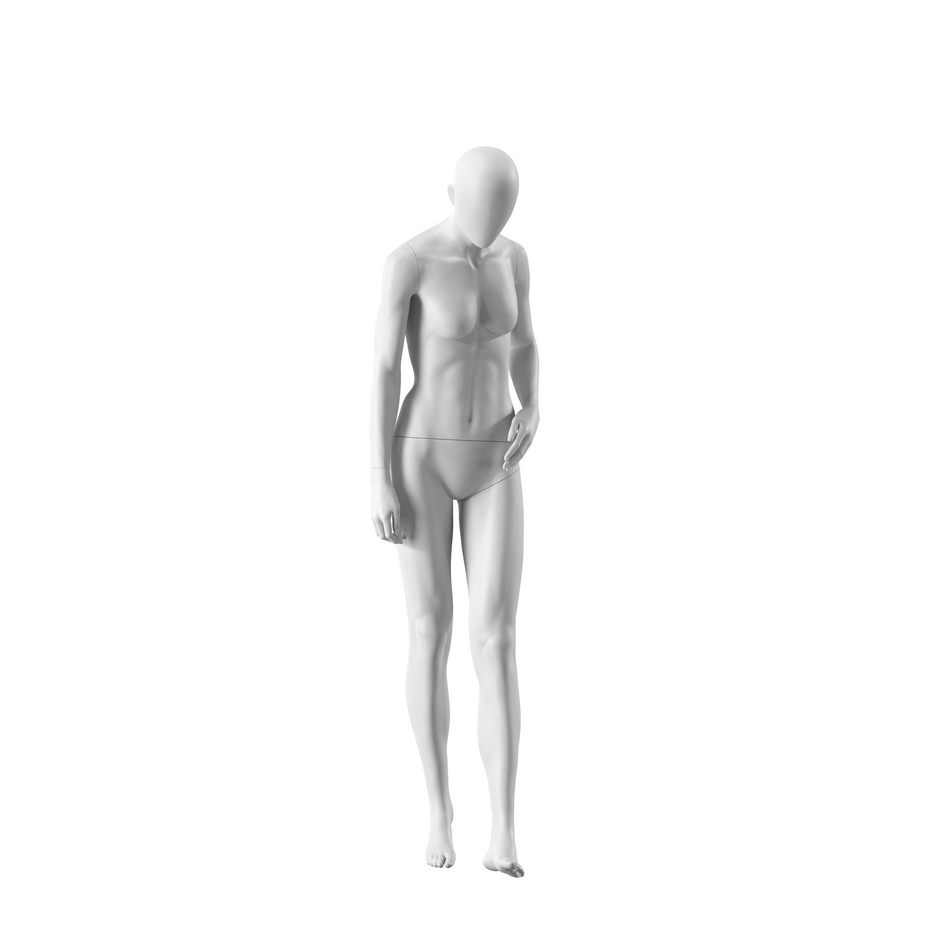BINK - Maniquí realista de color blanco mujer, estilo urbano, cabeza abstracta, postura de pie 005