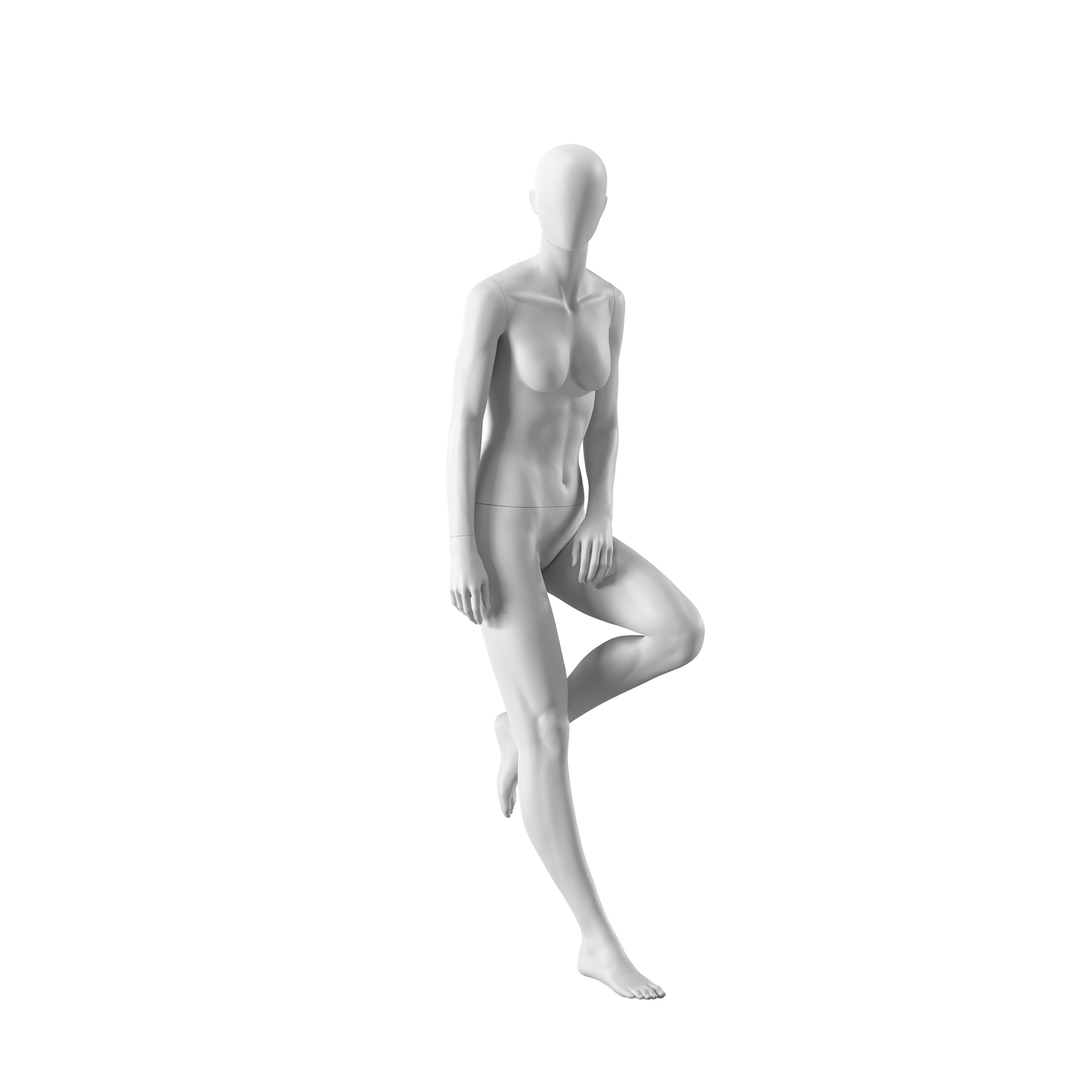 BINK - Maniquí realista de color blanco mujer, estilo urbano, cabeza abstracta, postura de pie 007