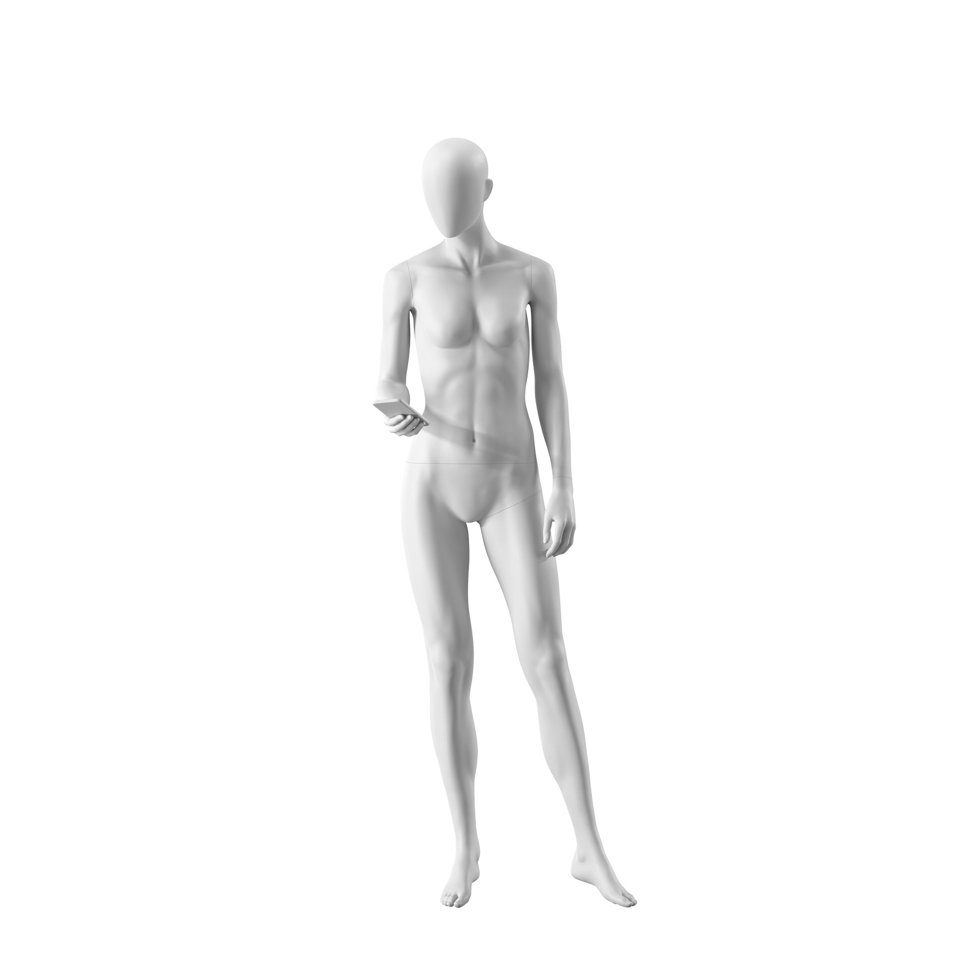 BINK - Maniquí realista de color blanco mujer, estilo urbano, cabeza abstracta, postura de pie 012