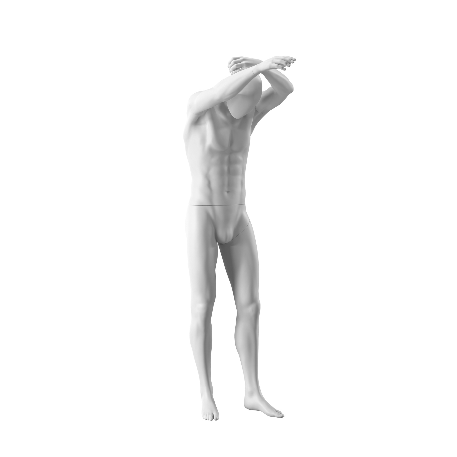 Maniquí realista de color blanco hombre, estilo urbano, cabeza abstracta, postura de pie 305