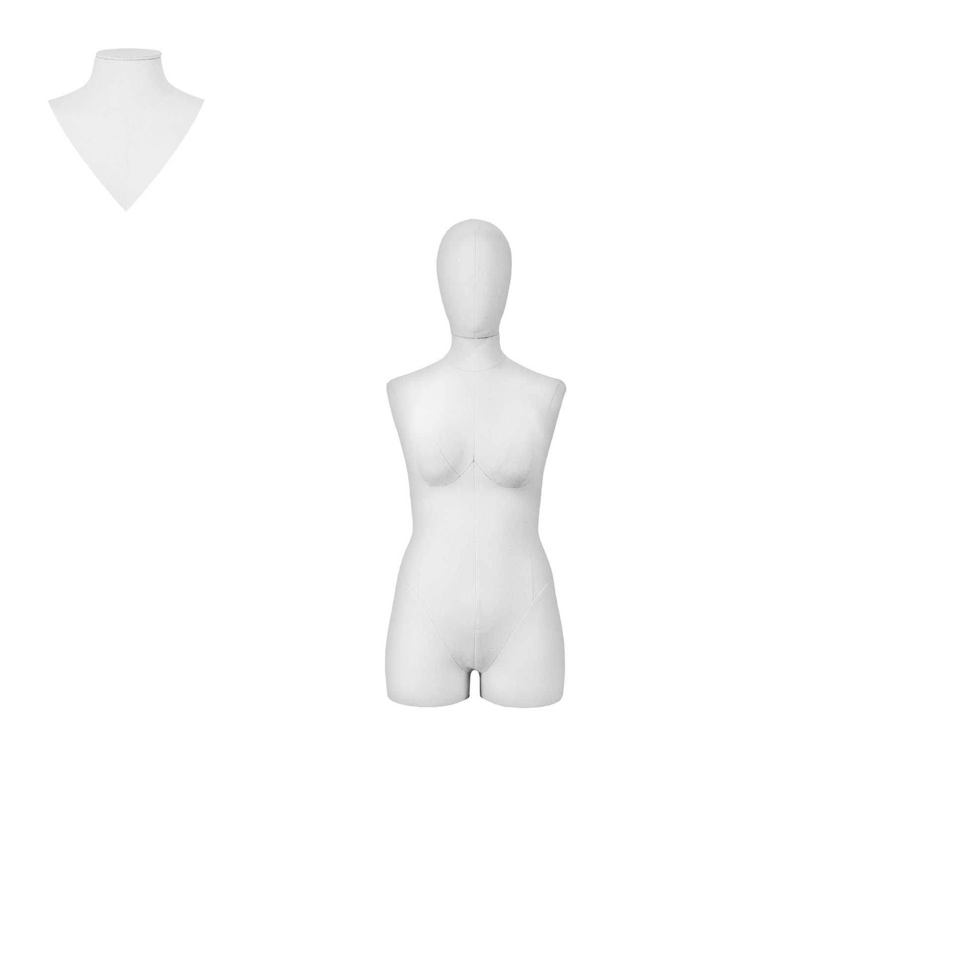 BINK - Plus size dress form with legs, female, size 44, covered with white woven fabric, removable head