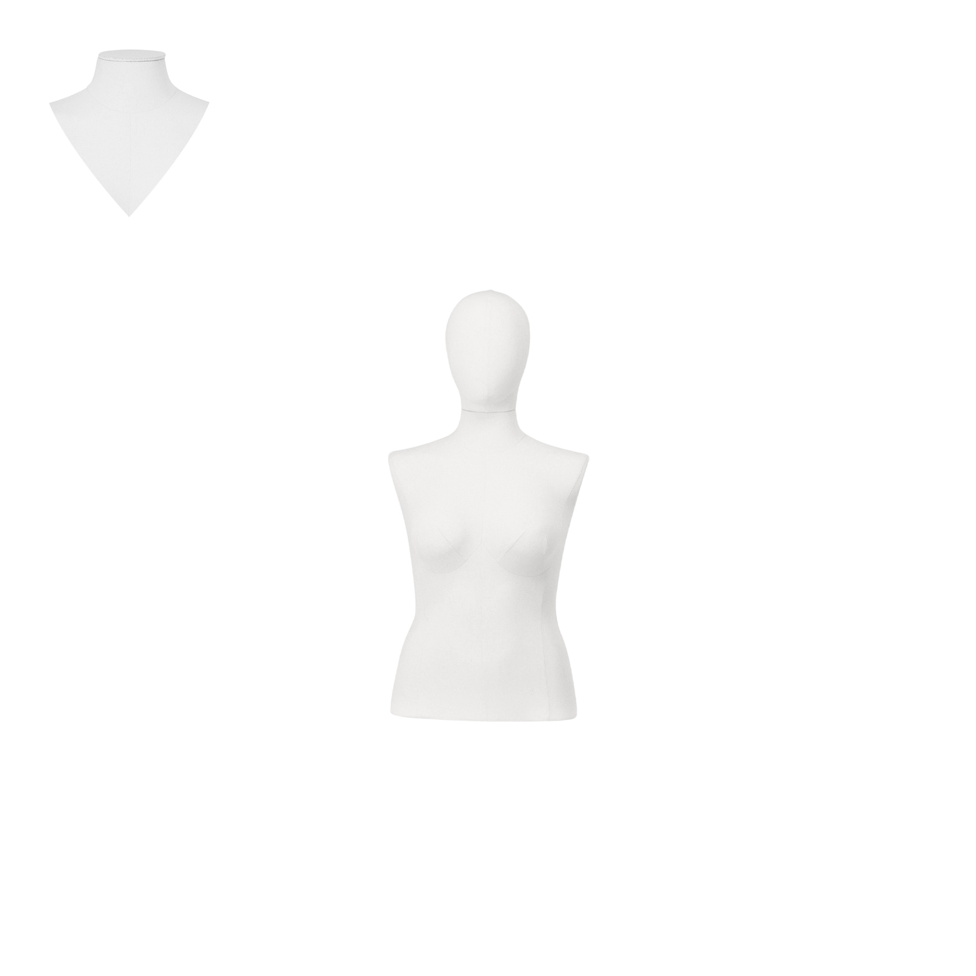 BINK - Buste couture, coupé en bas des hanches, grand taille, femme, recouvert du tissu blanc, taille 44, tête amovible