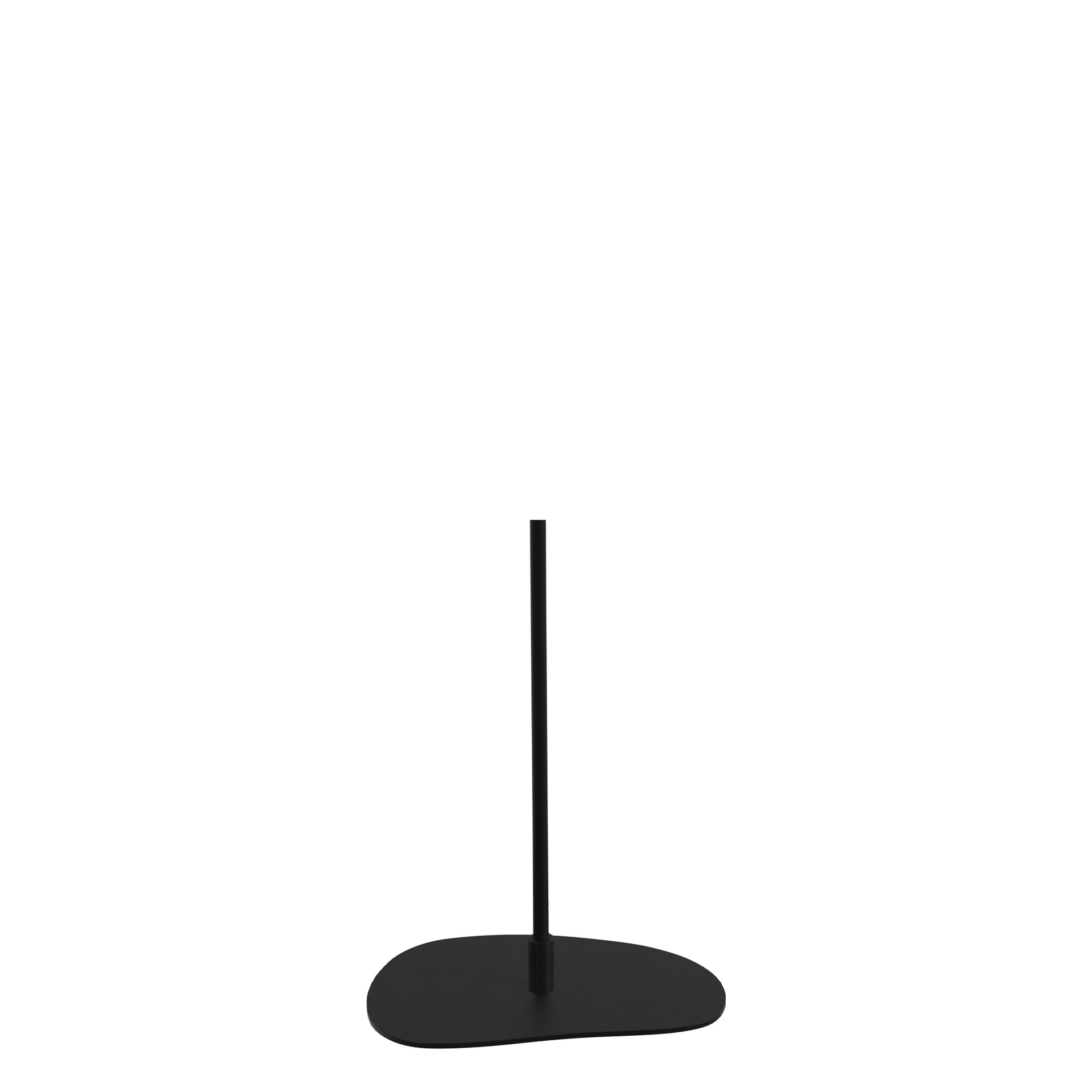 BINK - Büstenständer für eine Tischpräsentation, Fußplatte in organischer Kiesform 29x43 cm, Stab Länge 55 cm, Durchmesser 22 mm, Anschluss in der Mitte, pulverbeschichtet schwarz matt