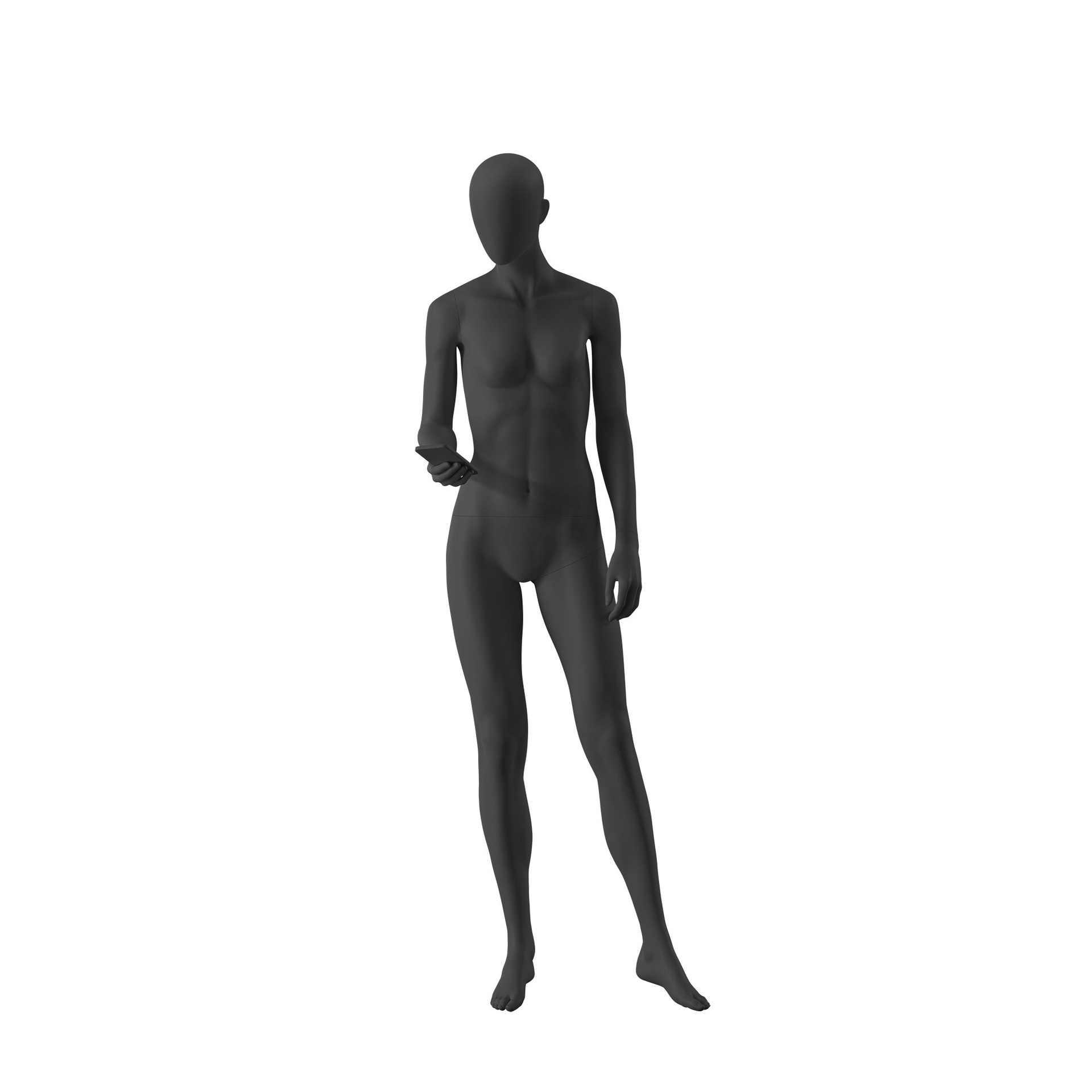 BINK - Maniquí realista de color negro mujer, estilo urbano, cabeza abstracta, postura de pie 012