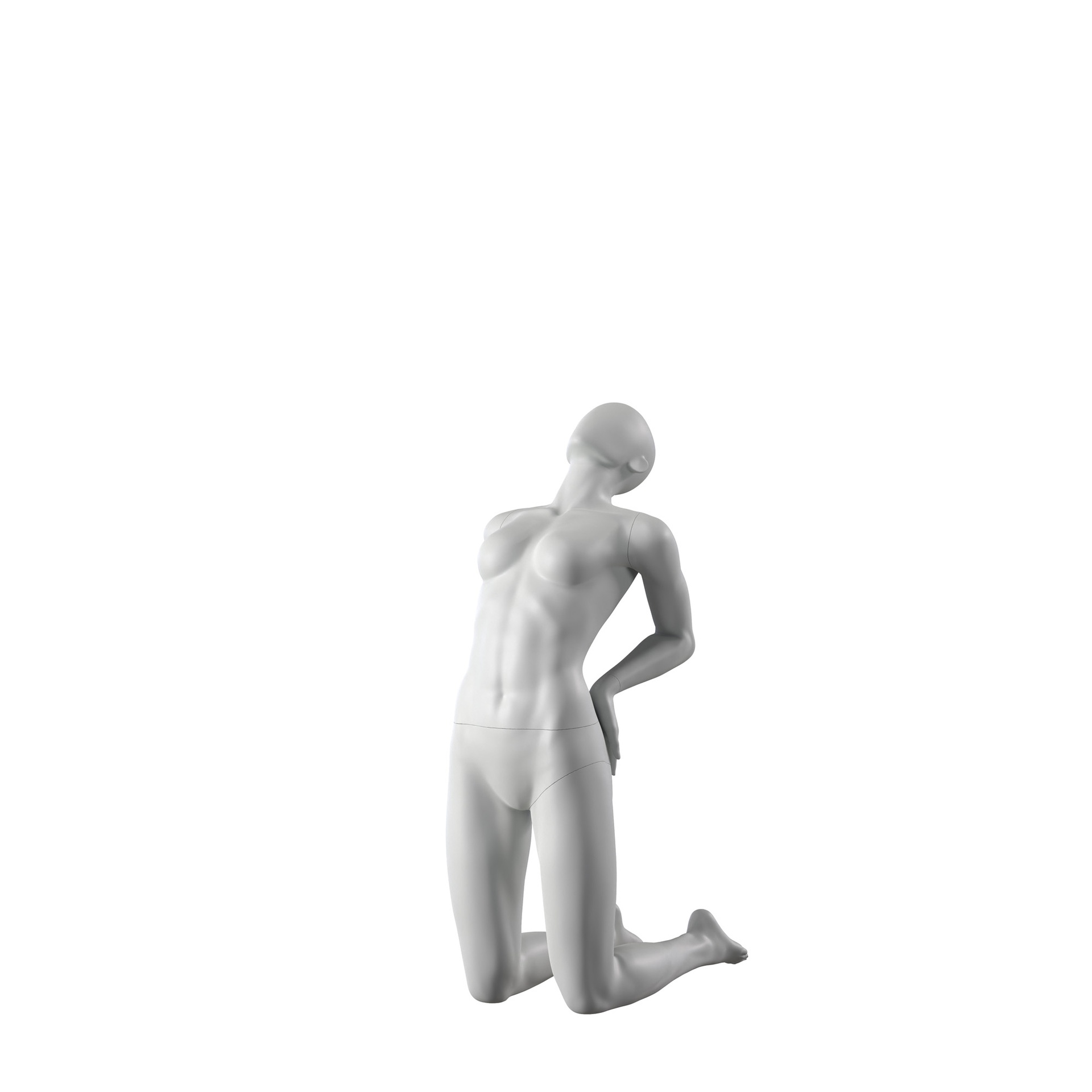 Stretching sport dames mannequin, grijs, abstract hoofd, pose 09